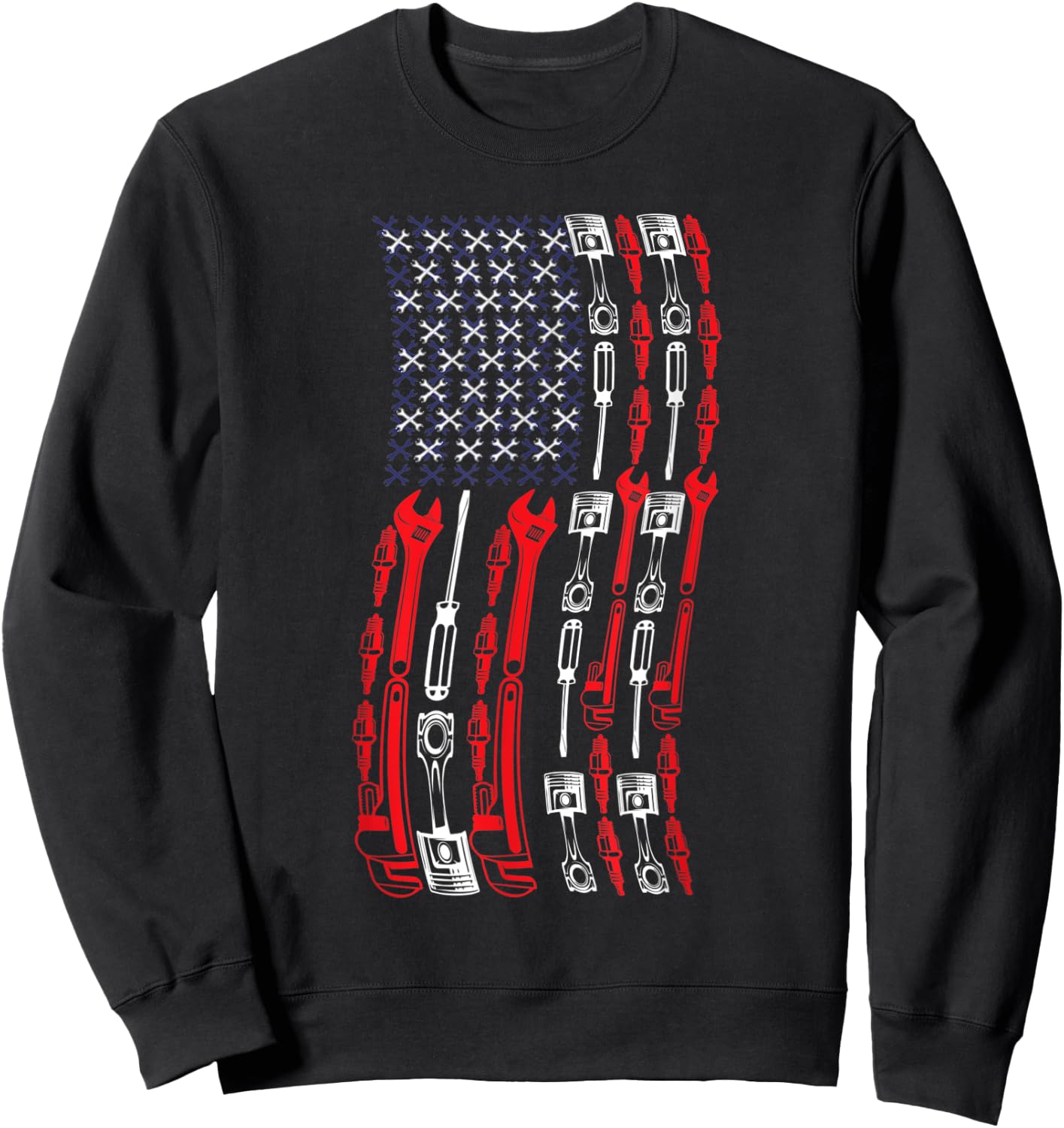 Mechanic USA Flag Patriotic Women Men Sweatshirt - Sweatshirt | Black