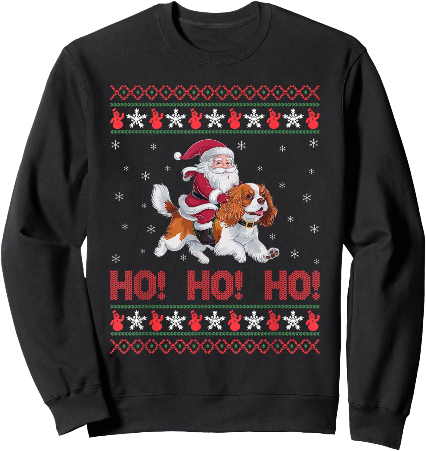 Ho Ho Ho Santa Riding Cavalier King Charles Spaniel Dog Xmas Sweatshirt - Sweatshirt | Black