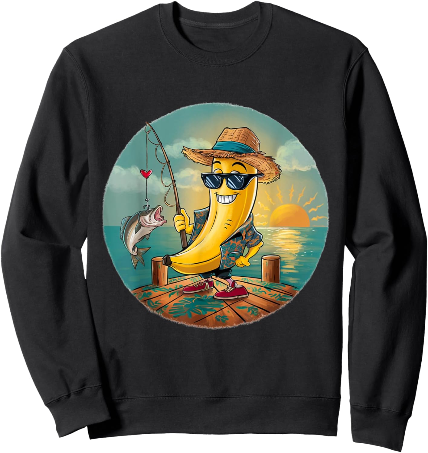 Lucky Fishing Funny Banana Humor Sweatshirt - Sweatshirt | Black