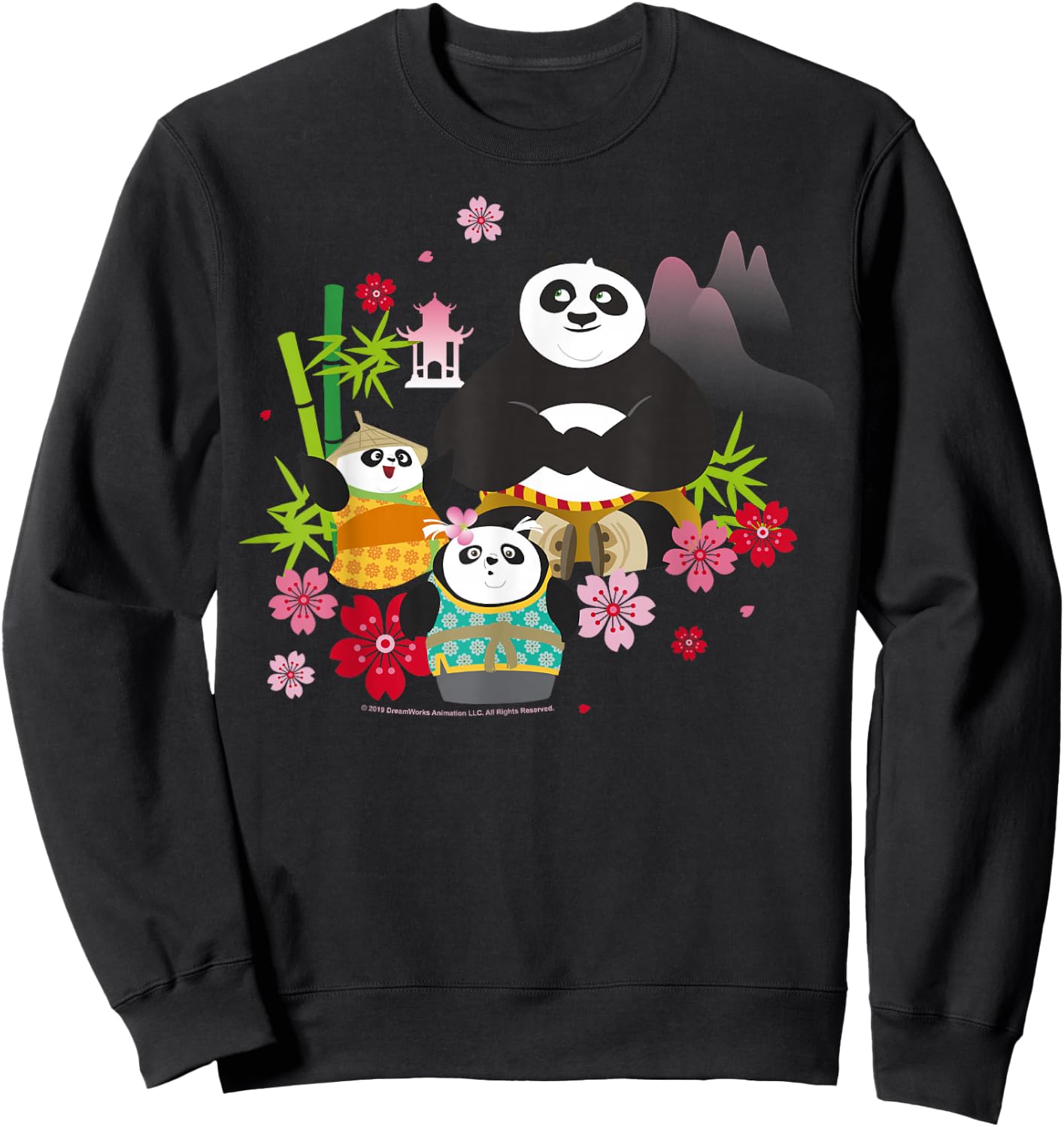 Kung Fu Panda Adult Blue Floral Sweatshirt - Sweatshirt | Black