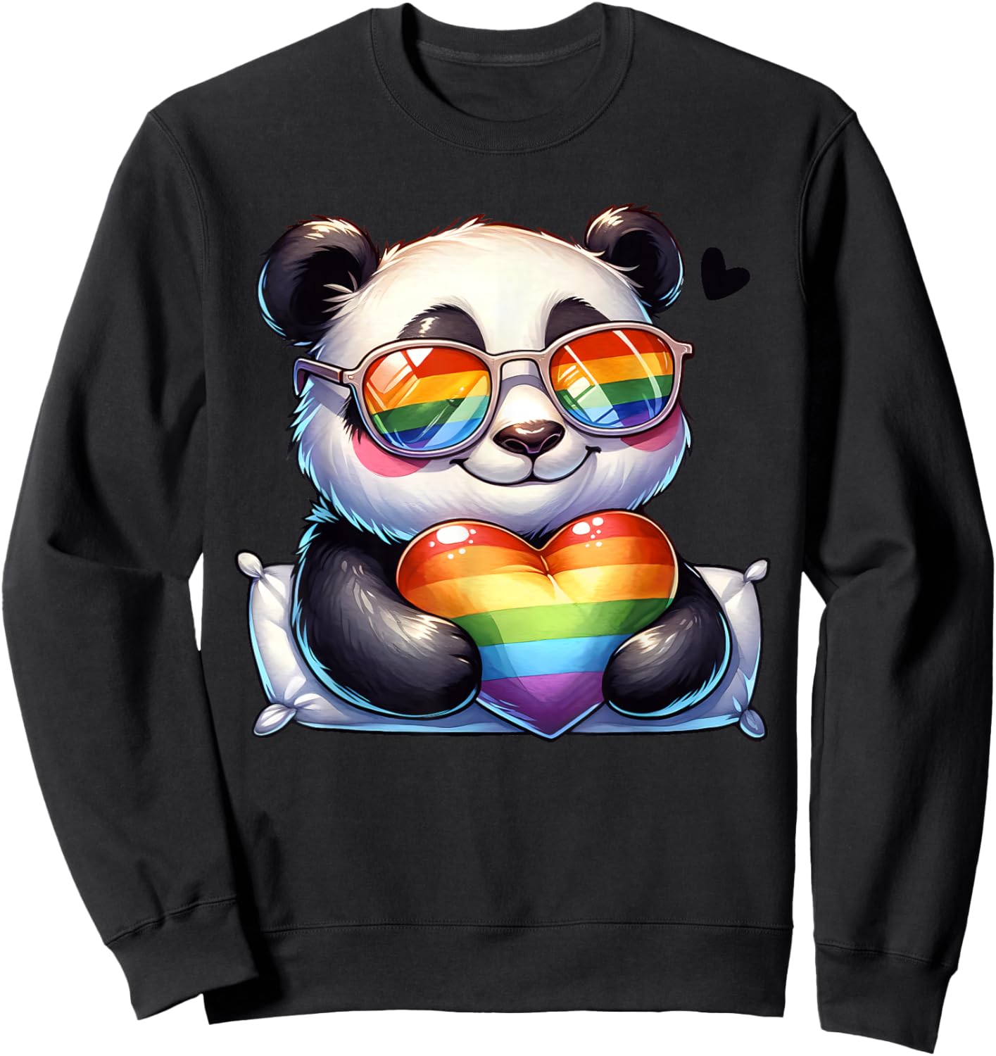 Panda Heart Rainbow Gay Pride LGBT Animal Supporter Sweatshirt - Sweatshirt | Black