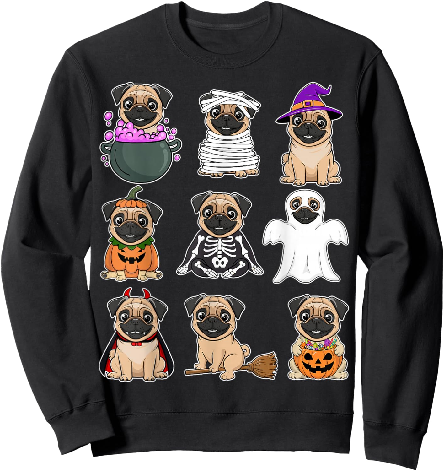 Pug Halloween Costume Spooky Ghost Pumpkin Pug Halloween Sweatshirt - Sweatshirt | Black