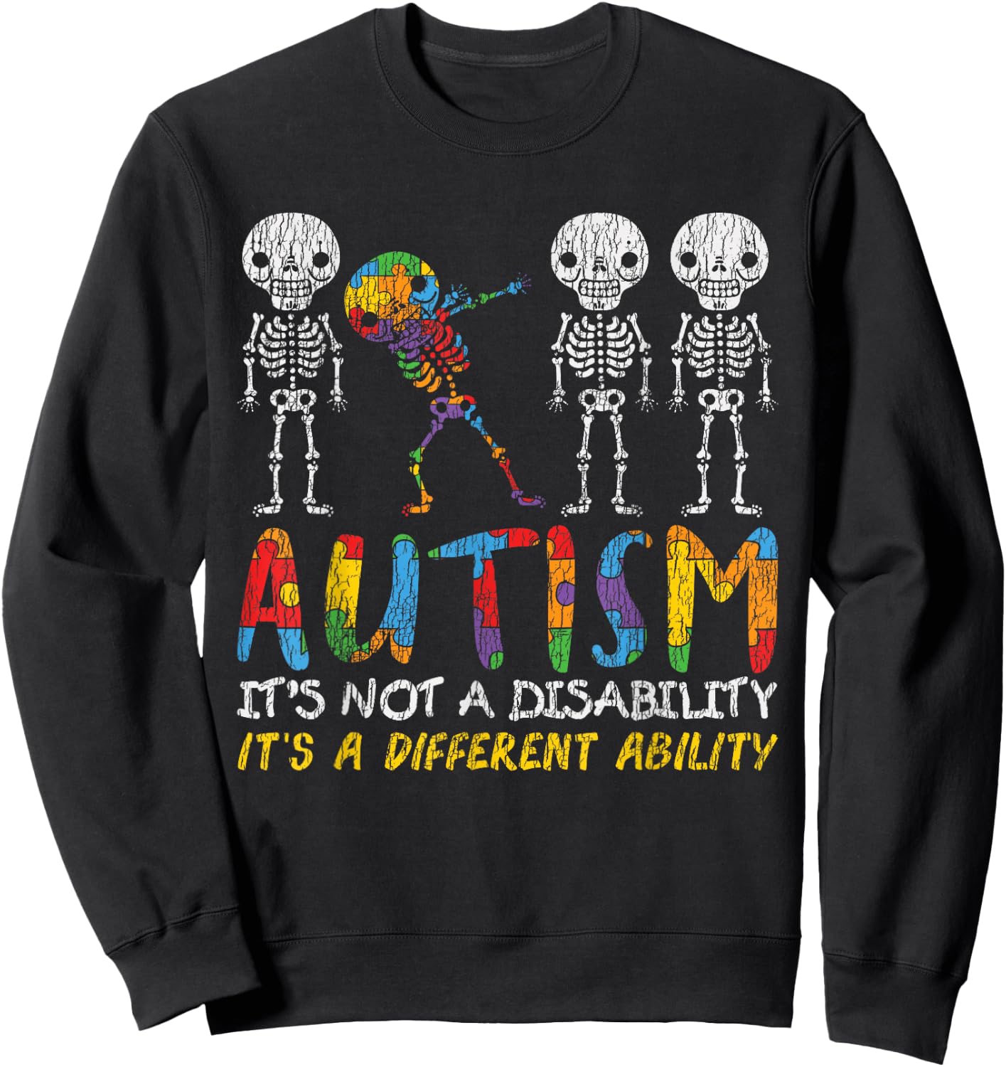 Autism Awerness - Skeleton Dabbing Autistic Kids Awareness Sweatshirt - Sweatshirt | Black