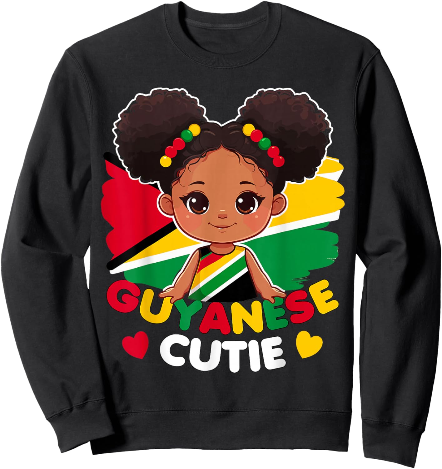 Guyanese Cute Guyana Flag Princess, Toddler, Kids, Girls Sweatshirt - Sweatshirt | Black