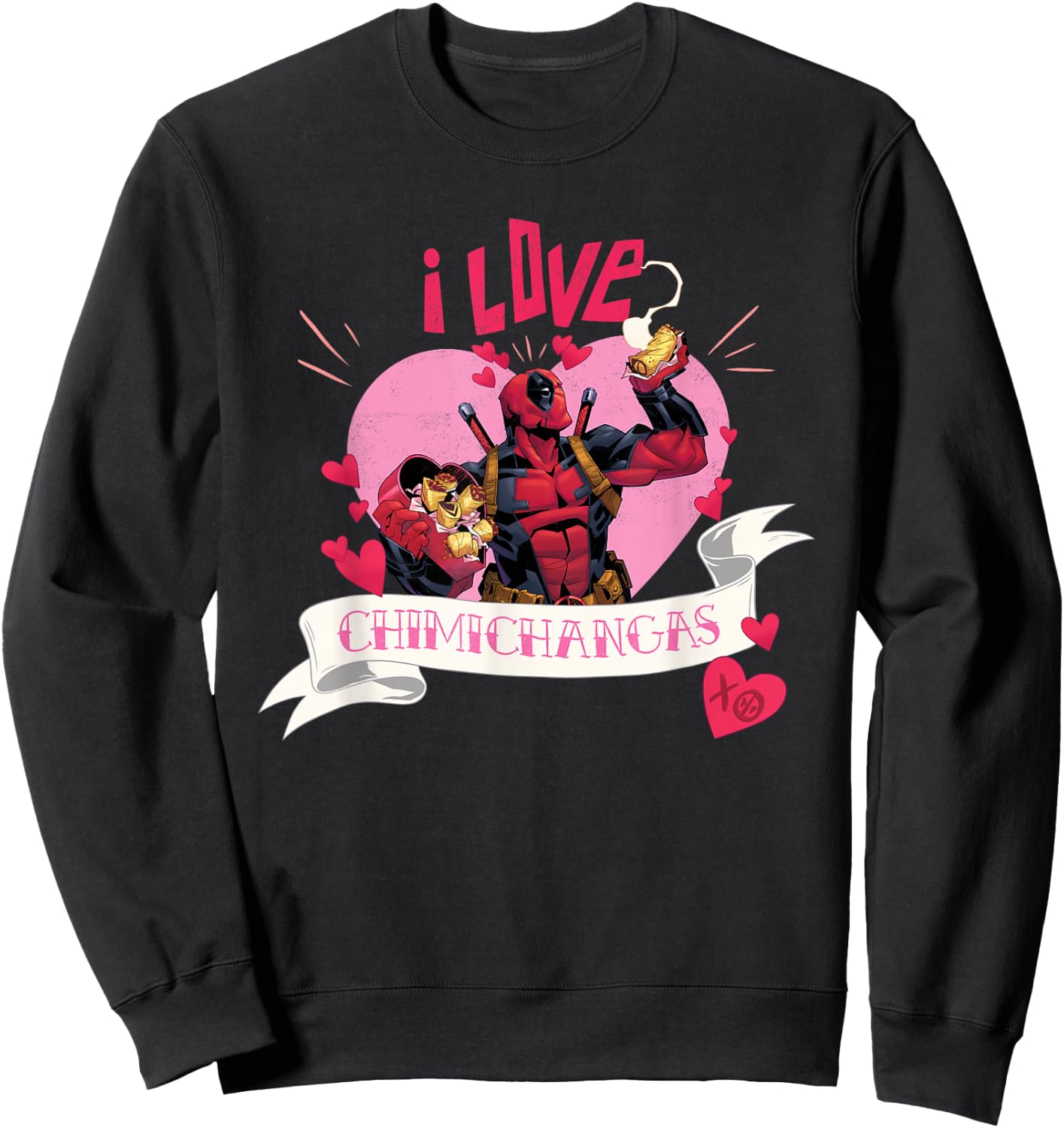 Marvel Valentine’s Day Deadpool Heart I Love Chimichangas Sweatshirt - Sweatshirt | Black