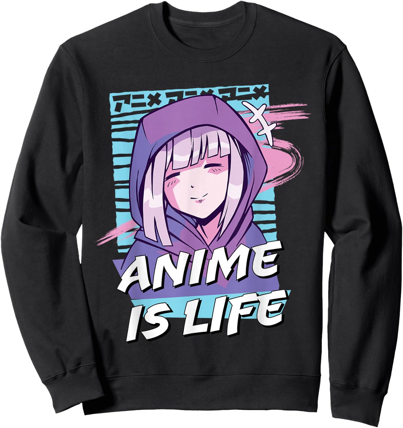 Anime is Life | Cute Anime Girl Otaku Graphic Sweatshirt - Sweatshirt | Black
