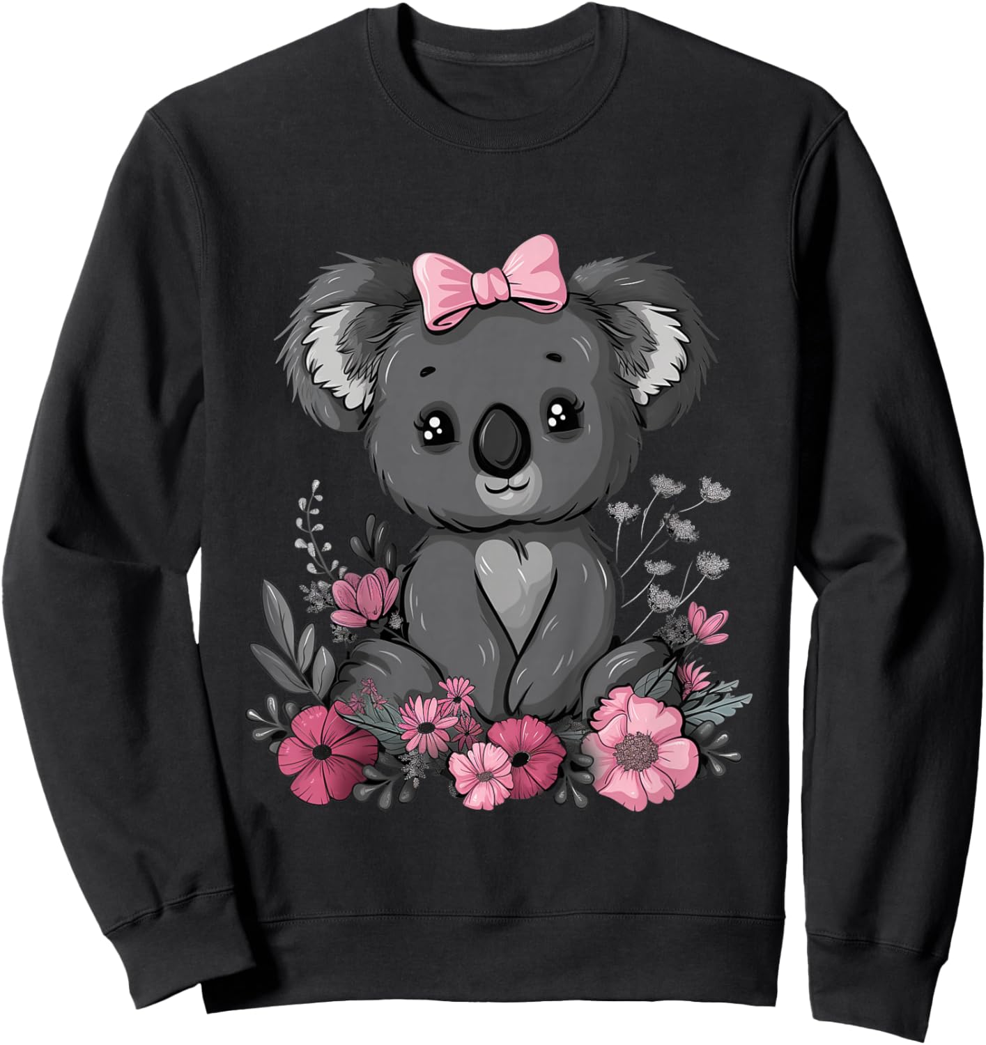 Koala Cute Kawaii Koala Bear Pink Bow Flowers Girls Kids Sweatshirt - Sweatshirt | Black