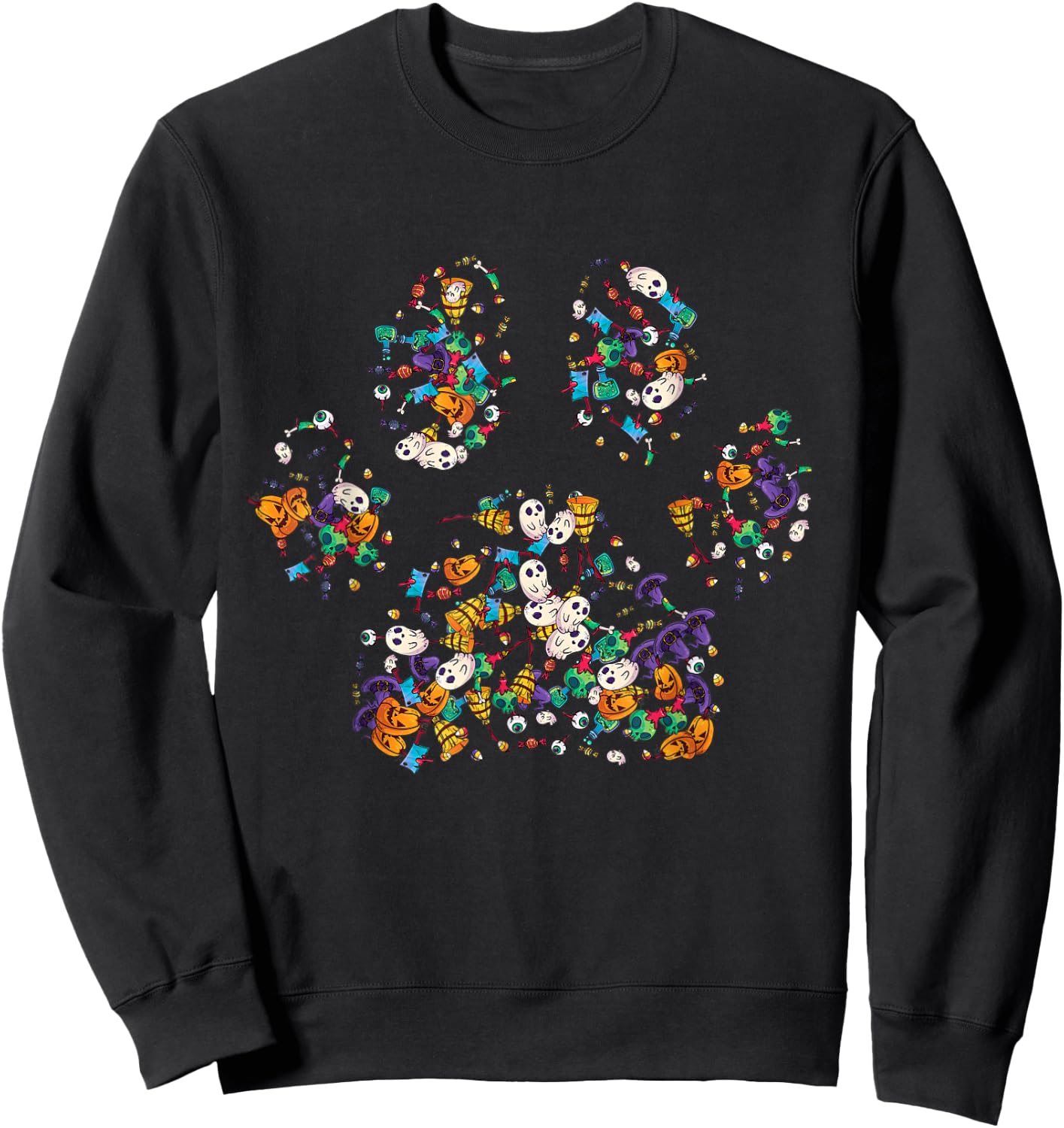 Paw Print Halloween Dog Candy Pumpkin Ghost Gift Women Girls Sweatshirt - Sweatshirt | Black