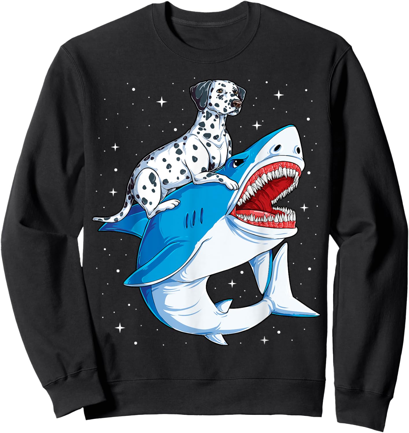 Dalmatian Riding Shark Jawsome Dog Lover Gifts Space Galaxy Sweatshirt - Sweatshirt | Black