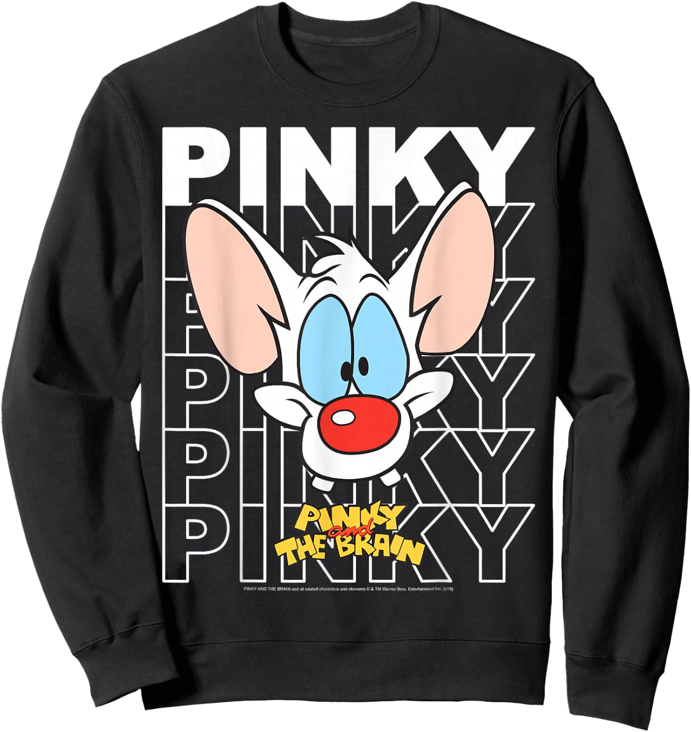 Pinky and The Brain Pinky Text Stack Big Face Sweatshirt - Sweatshirt | Black