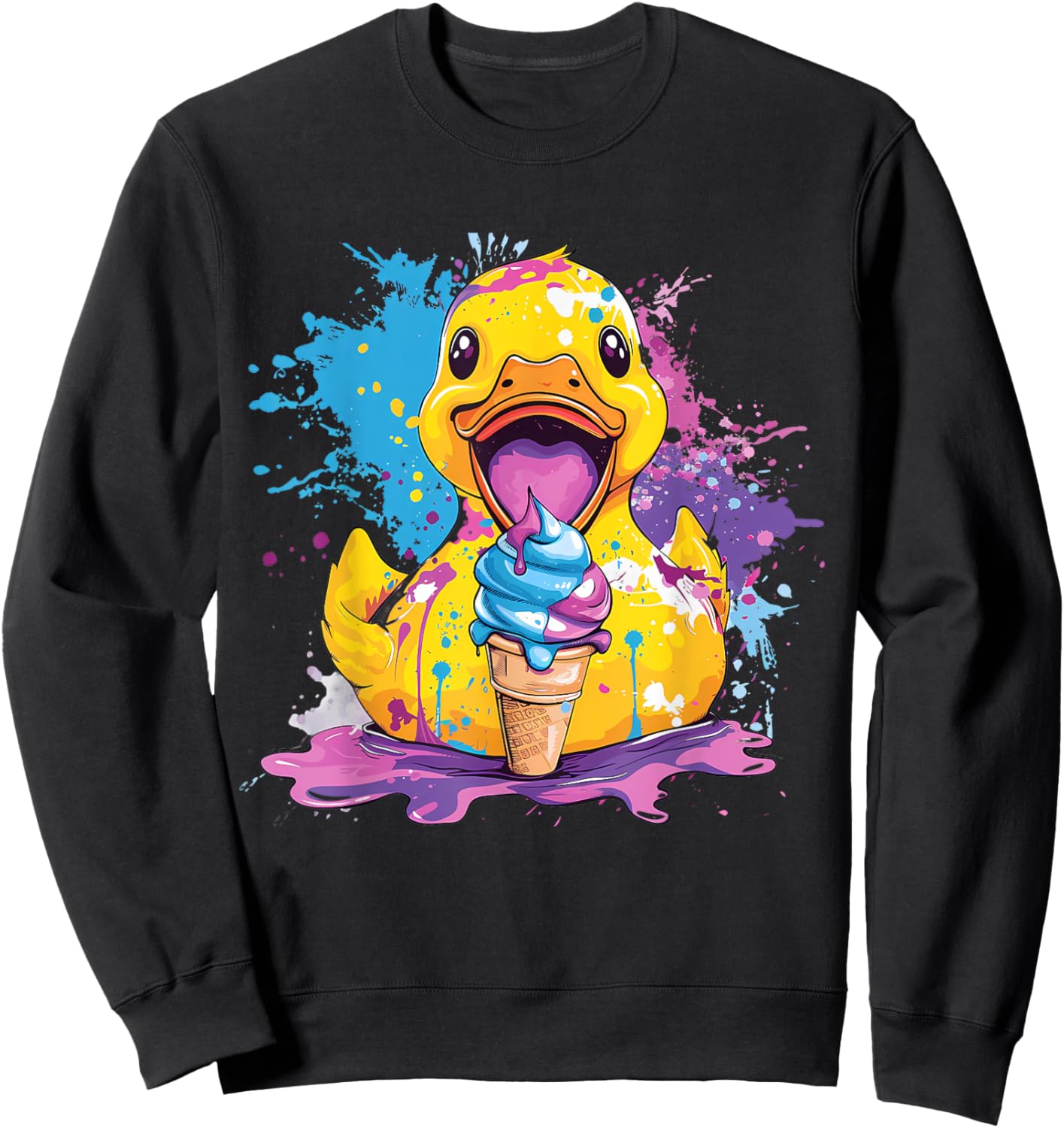 Rubber Duckie Rubber Duck Ice Cream Lover Watercolor Drawing Men Women Kids Sweatshirt - Sweatshirt | Black