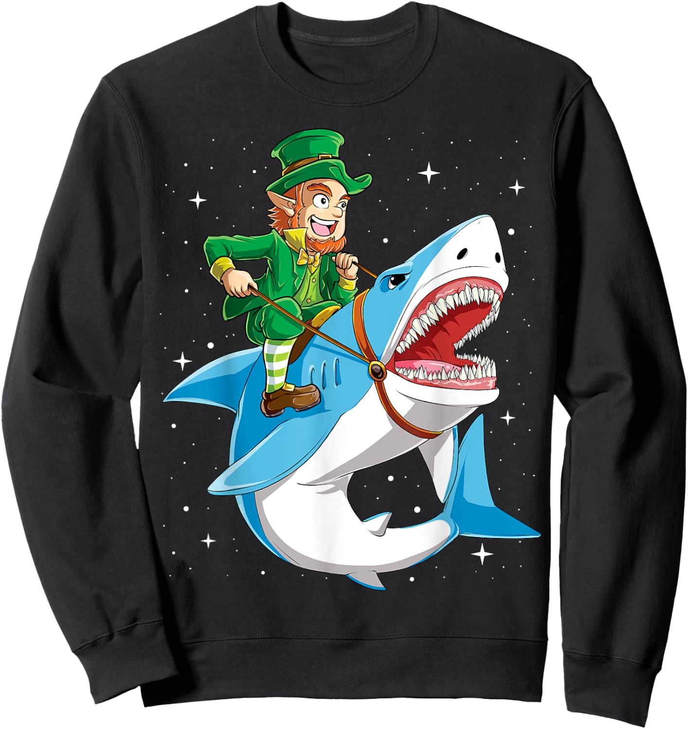 Leprechaun Riding Shark St Patricks Day Boys Girls Men Women Sweatshirt - Sweatshirt | Black