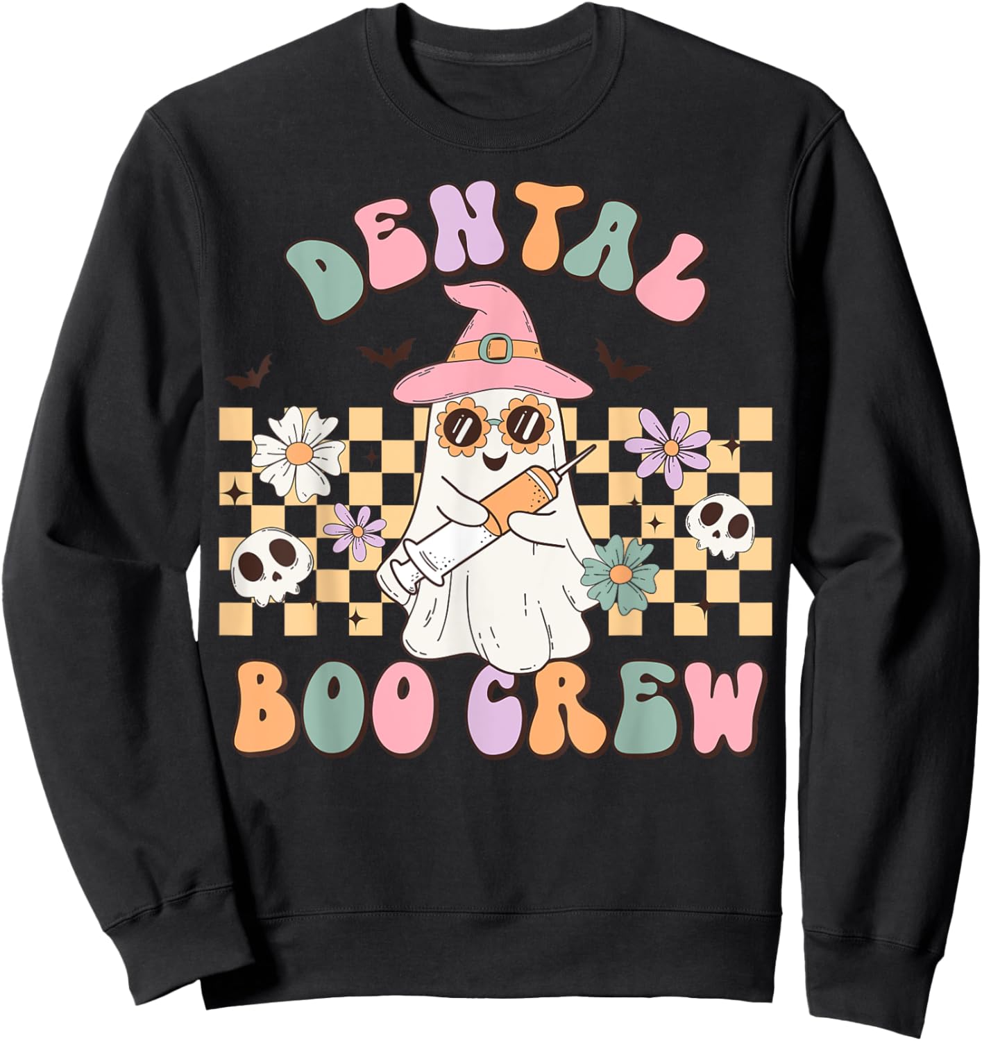 Dental Boo Crew Retro Halloween Dental Assistant Sweatshirt - Sweatshirt | Black