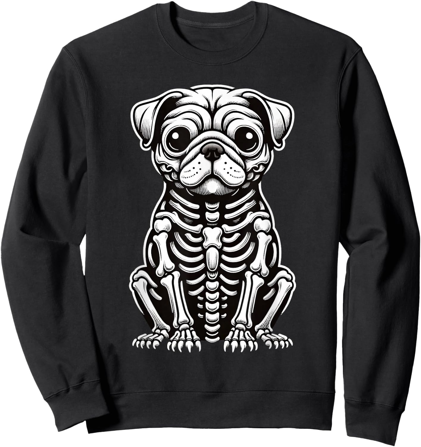 Dog Pug Skeleton Halloween Sweatshirt - Sweatshirt | Black