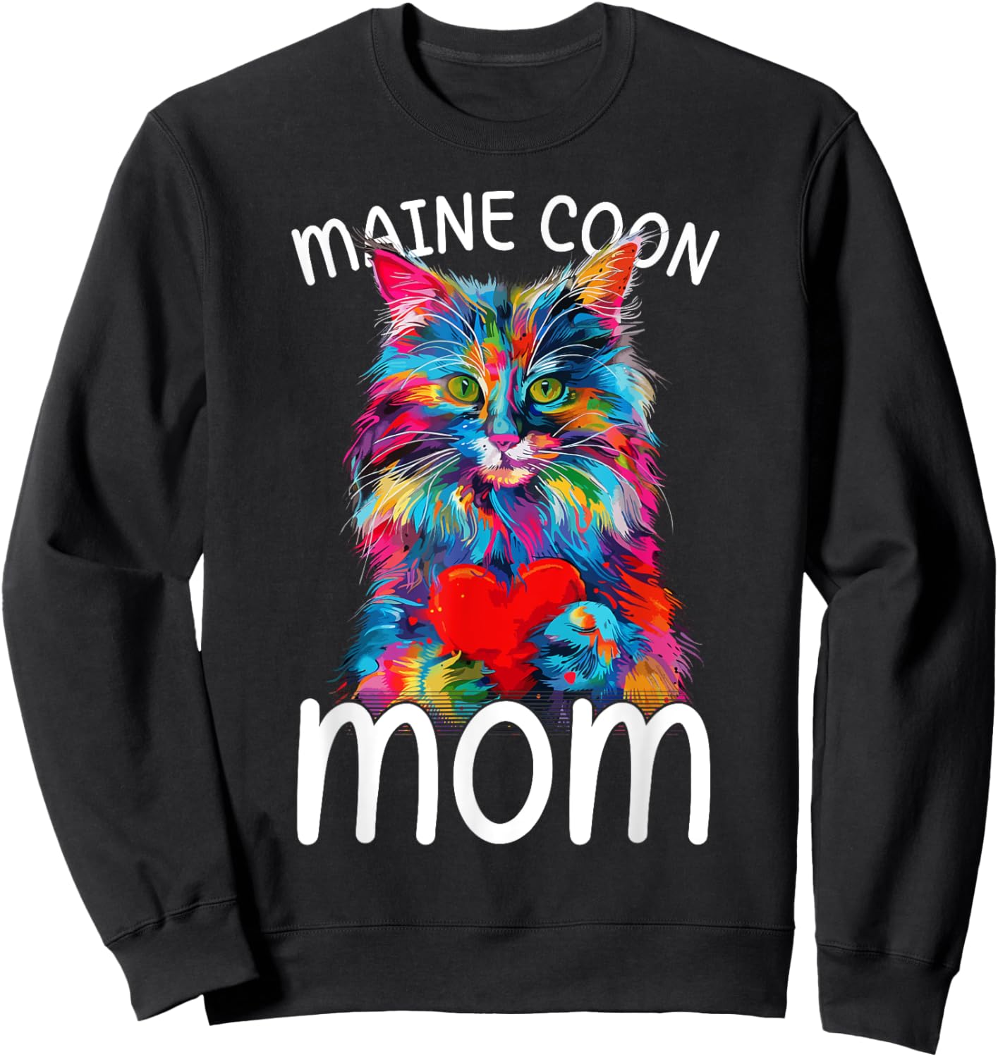 Maine Coon Cat Lovers Heart Design Maine Coon Cat Mom Sweatshirt - Sweatshirt | Black