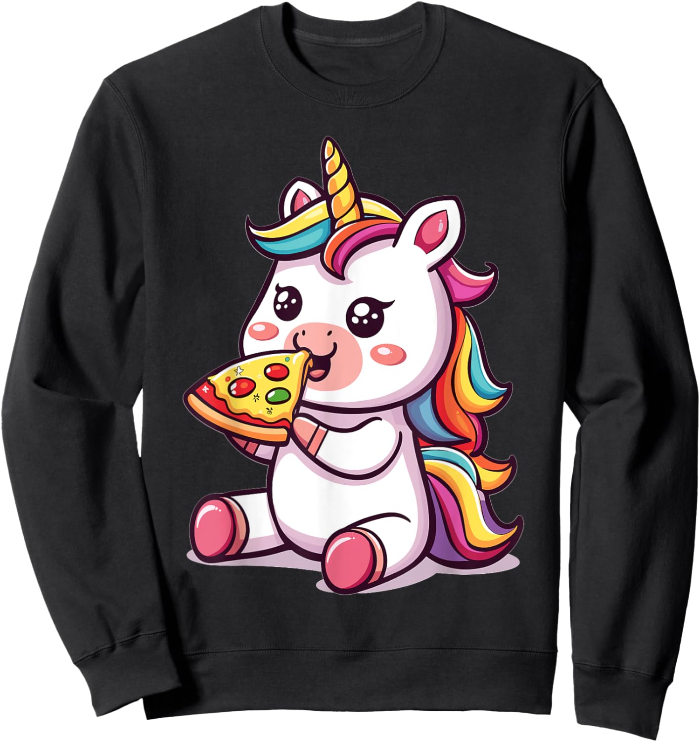 Funny Unicorn eating Pizza Graphic Sweatshirt - Sweatshirt | Black