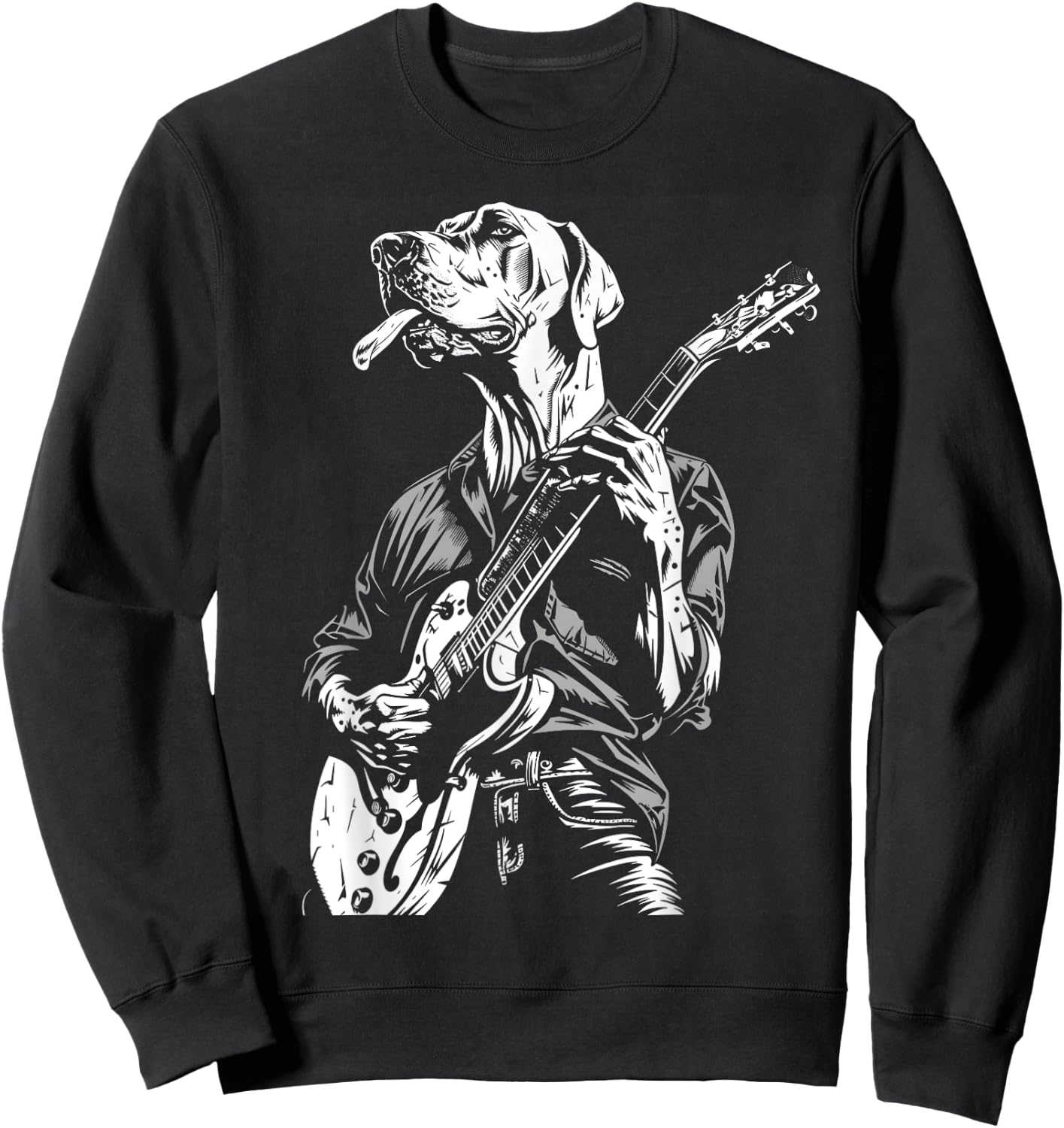 Funny Great Dane Dog Playing Electric Guitar Rock Dog Dad Men Women Kids Sweatshirt - Sweatshirt | Black