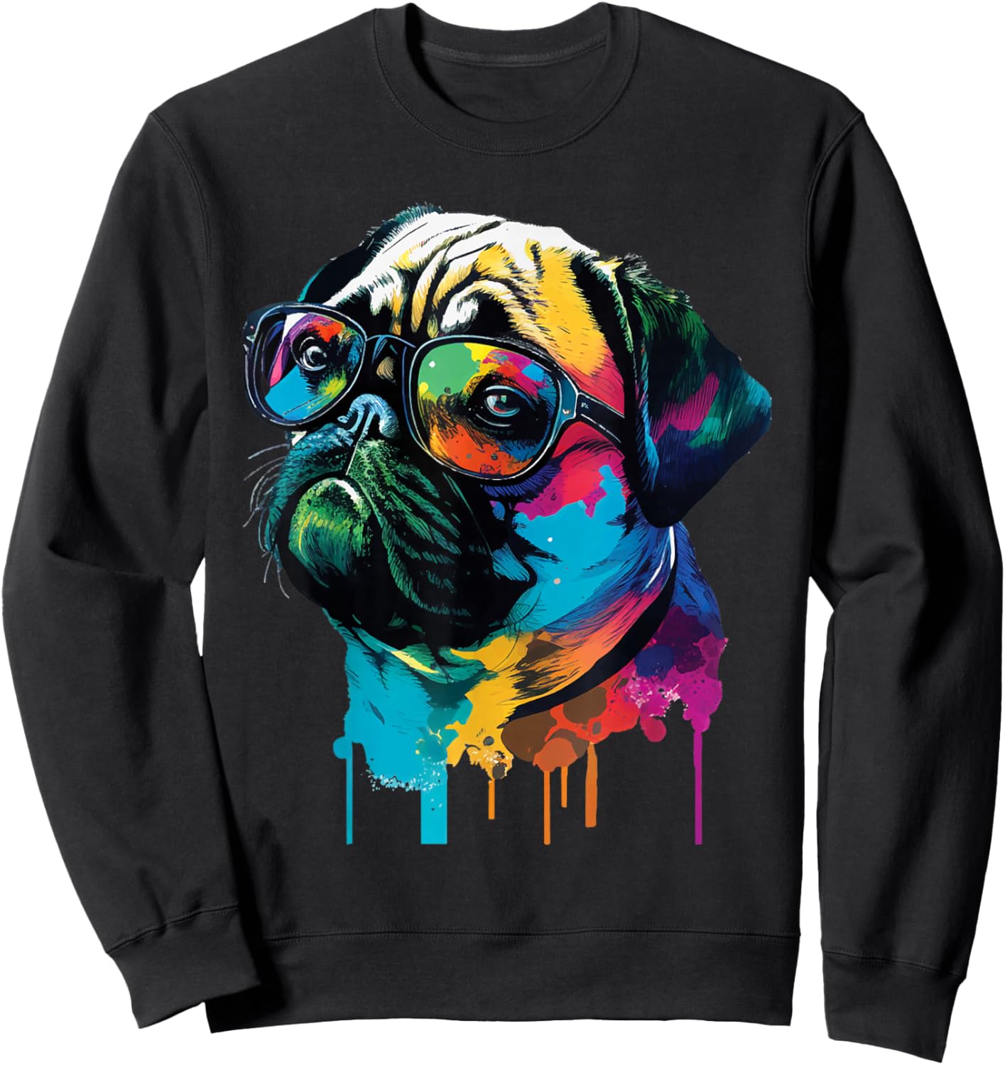 Colorful Pug Artwork - Dog Owner Pet Trainer Animal Lover Sweatshirt - Sweatshirt | Black