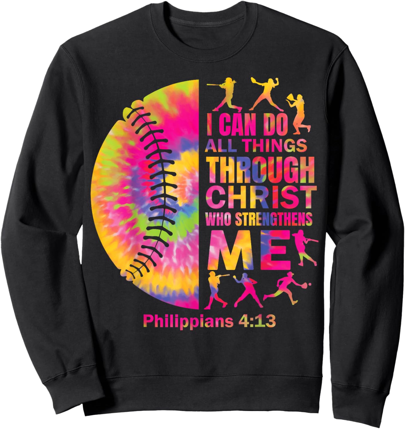 Women Christian Christ Softball t Shirt Teen Girls Tie Dye Sweatshirt - Sweatshirt | Black