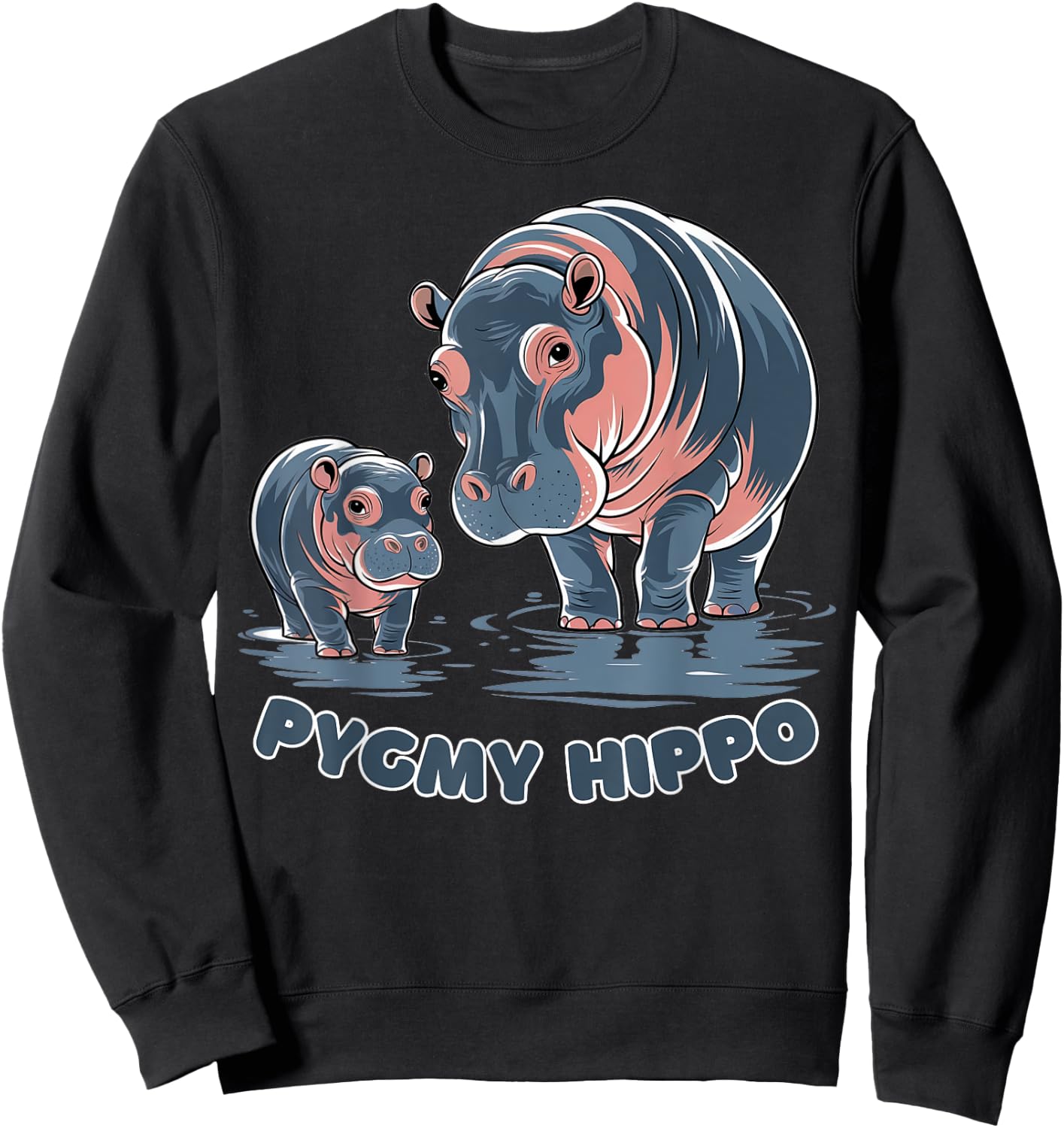 Cute Baby Pygmy Hippo Moo Deng Funny Zoo For Family Kids Sweatshirt - Sweatshirt | Black