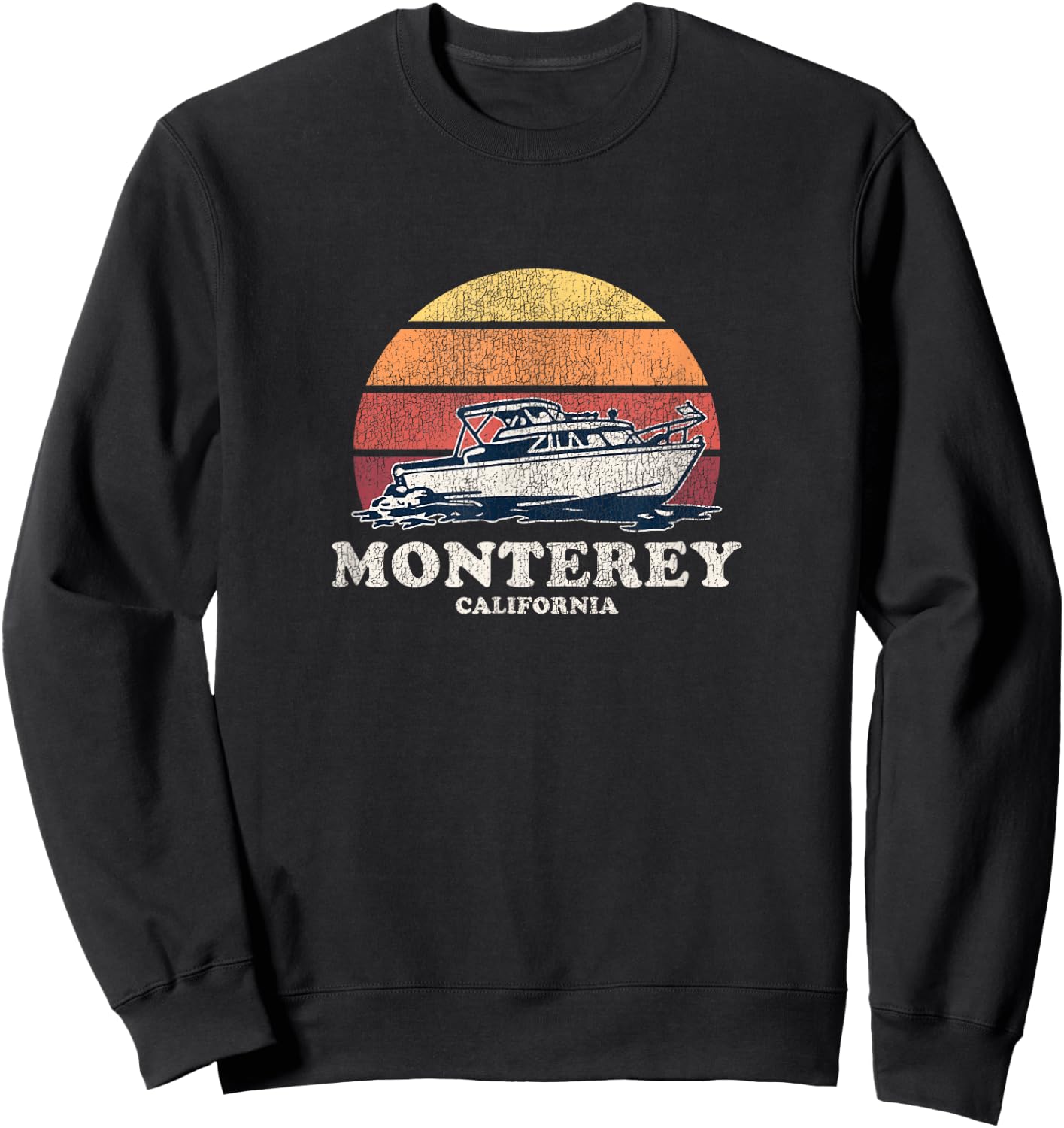 Monterey CA Vintage Boating 70s Retro Boat Design Sweatshirt - Sweatshirt | Black