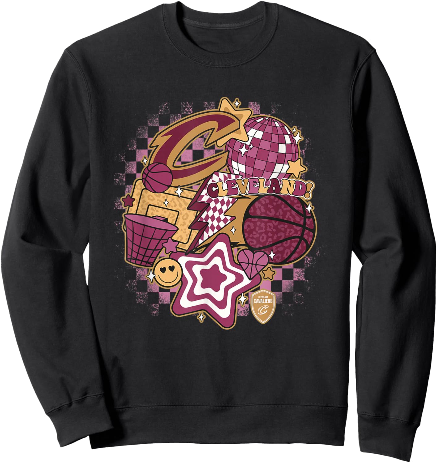 NBA Cleveland Cavaliers Psychedelic Basketball Collage , Small, White Sweatshirt - Sweatshirt | Black