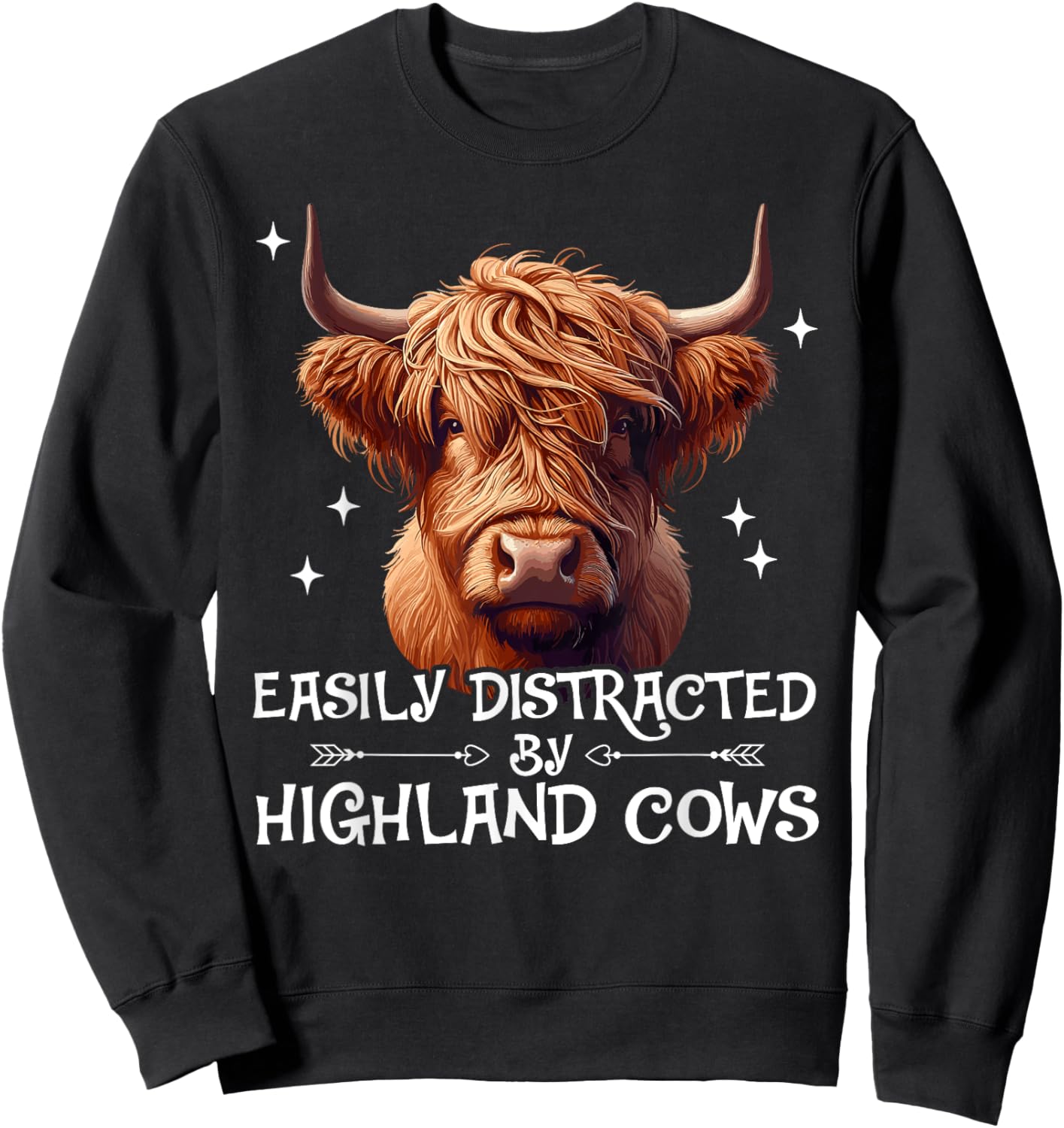 Retro Vintage Farmer | Easily Distracted By Highland Cows Sweatshirt - Sweatshirt | Black