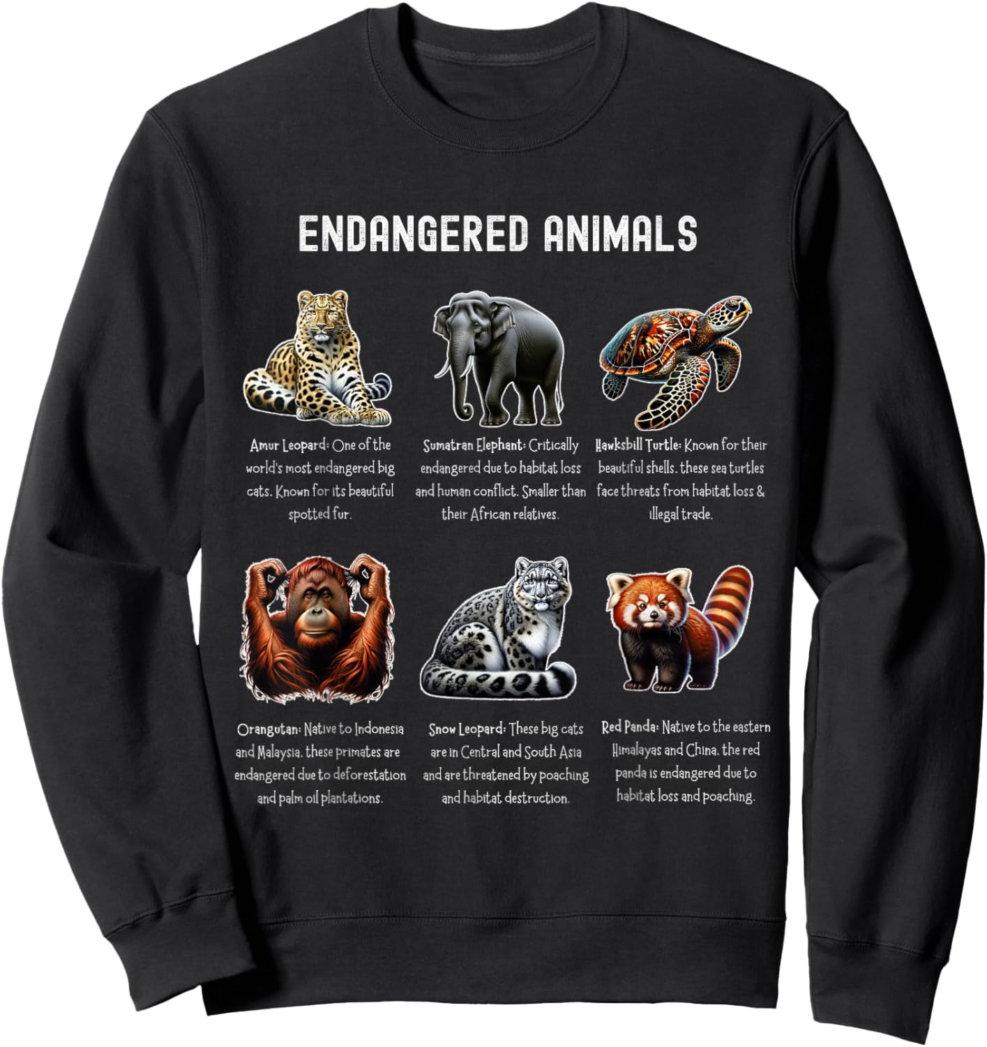 Educational Endangered Species Conservation Awareness Sweatshirt - Sweatshirt | Black