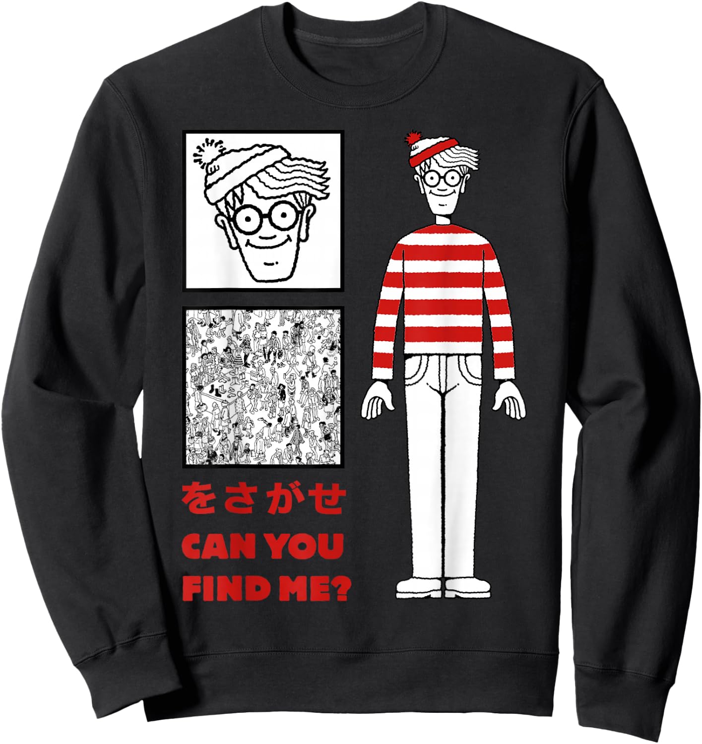 Where's Waldo Can You Find Me Kanji Poster Graphic Sweatshirt - Sweatshirt | Black