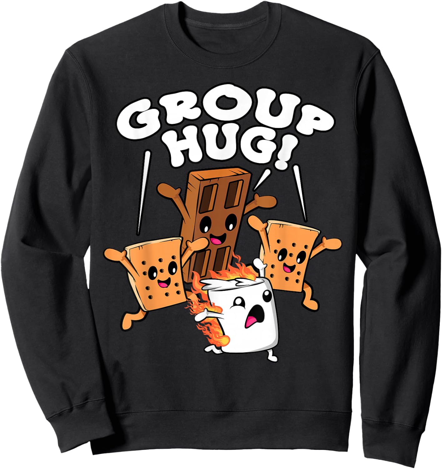 Funny Camping Smores Group Hug Marshmallow Chocolate Camper Sweatshirt - Sweatshirt | Black