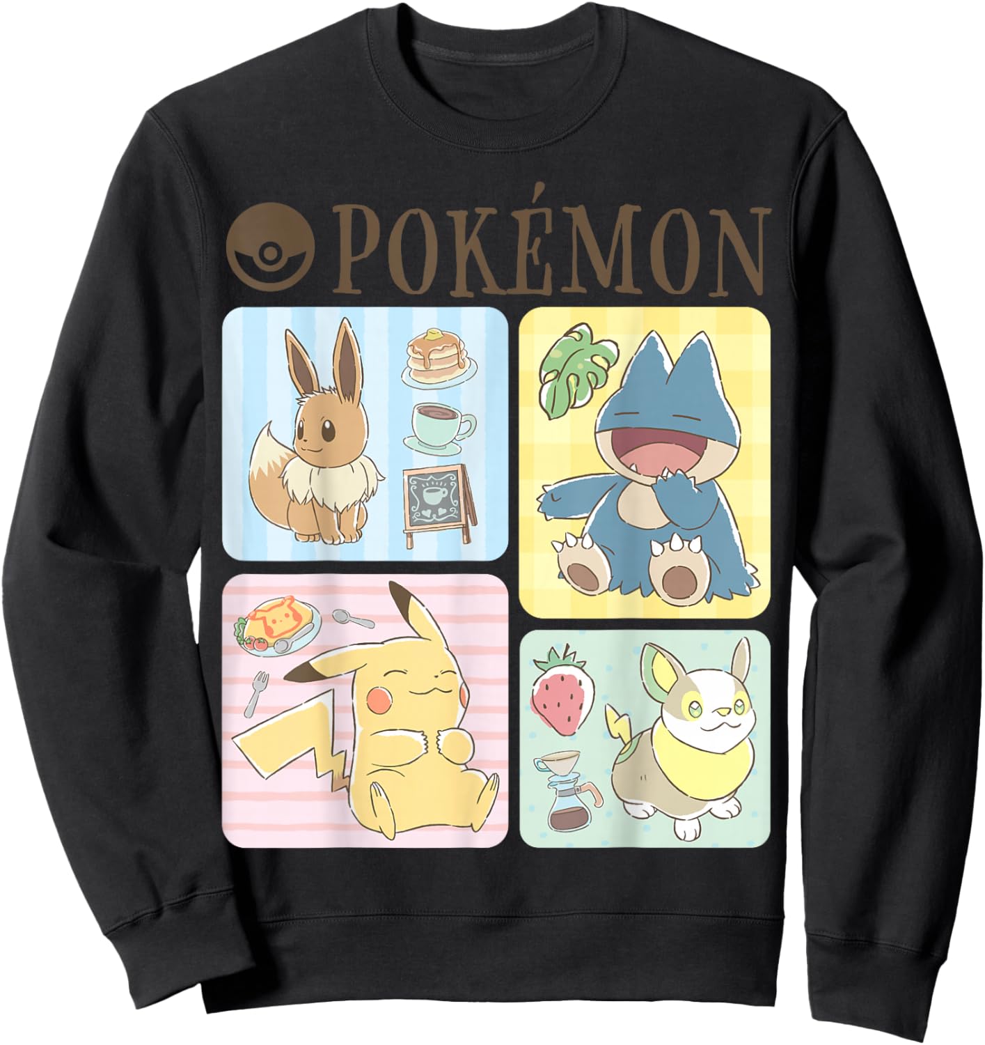 Pokémon - Pikachu Eevee Munchlax Yamper Cafe Group Sweatshirt - Sweatshirt | Black