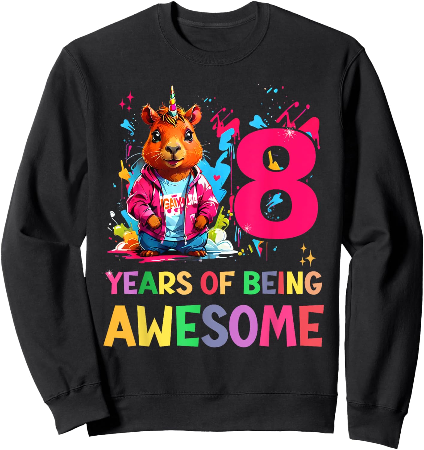 awesome capybara cappy birthday 8 year old Girls 8th B-day Sweatshirt - Sweatshirt | Black