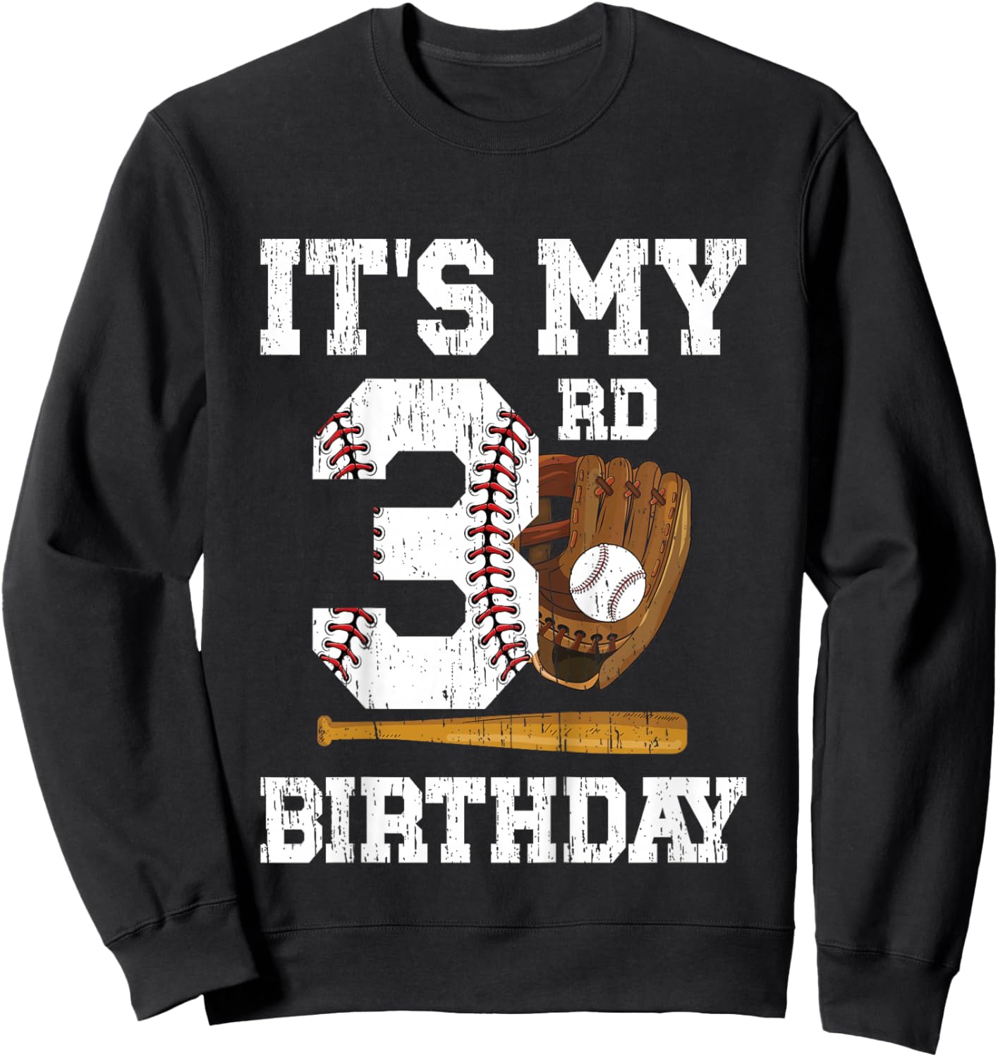Kids My 3rd Birthday Baseball Boy Three Year Old Baseball Player Sweatshirt - Sweatshirt | Black