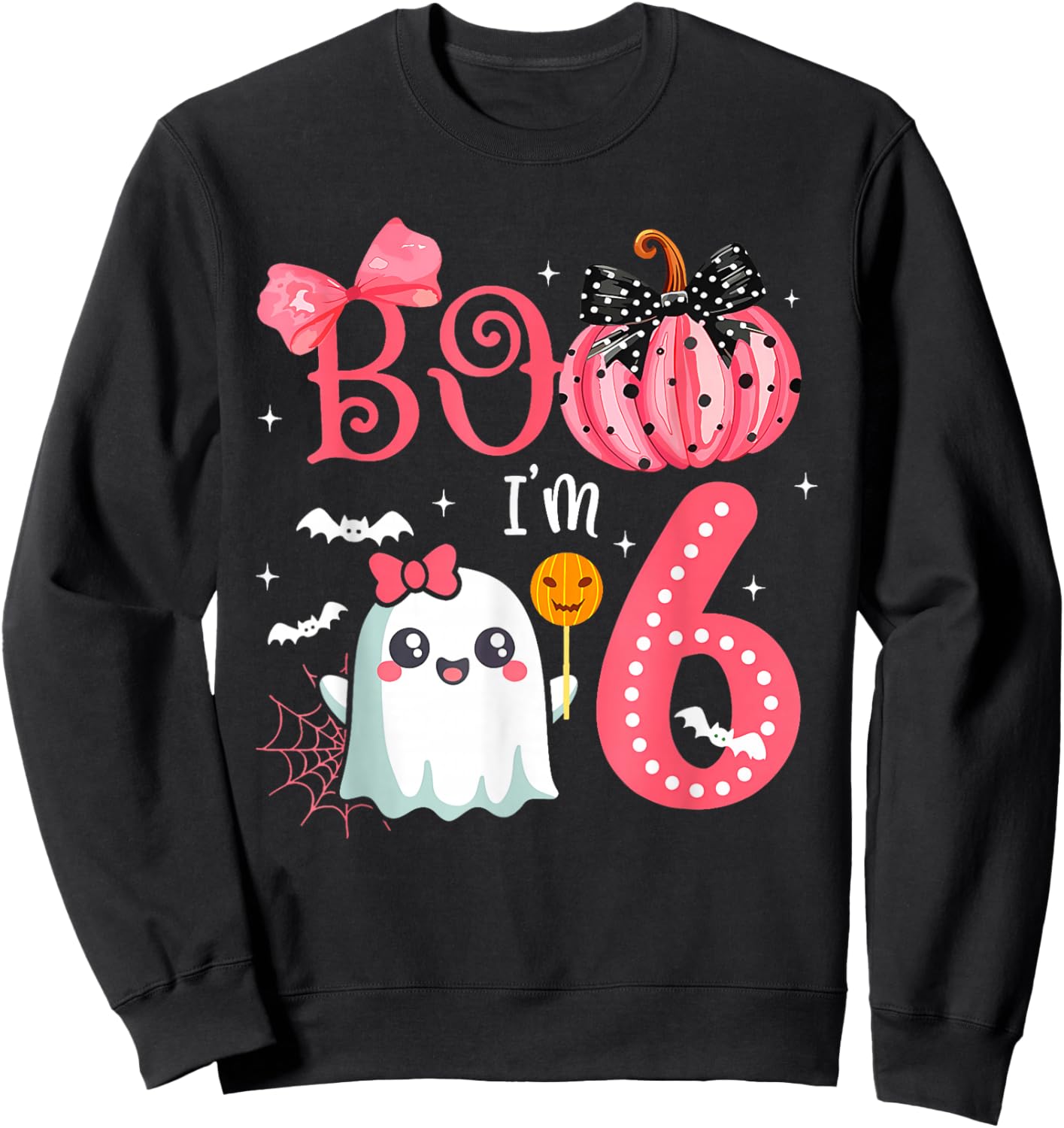 Boo I'M 6 Years Old Ghost 6Th Birthday Halloween Ghost Girls Sweatshirt - Sweatshirt | Black