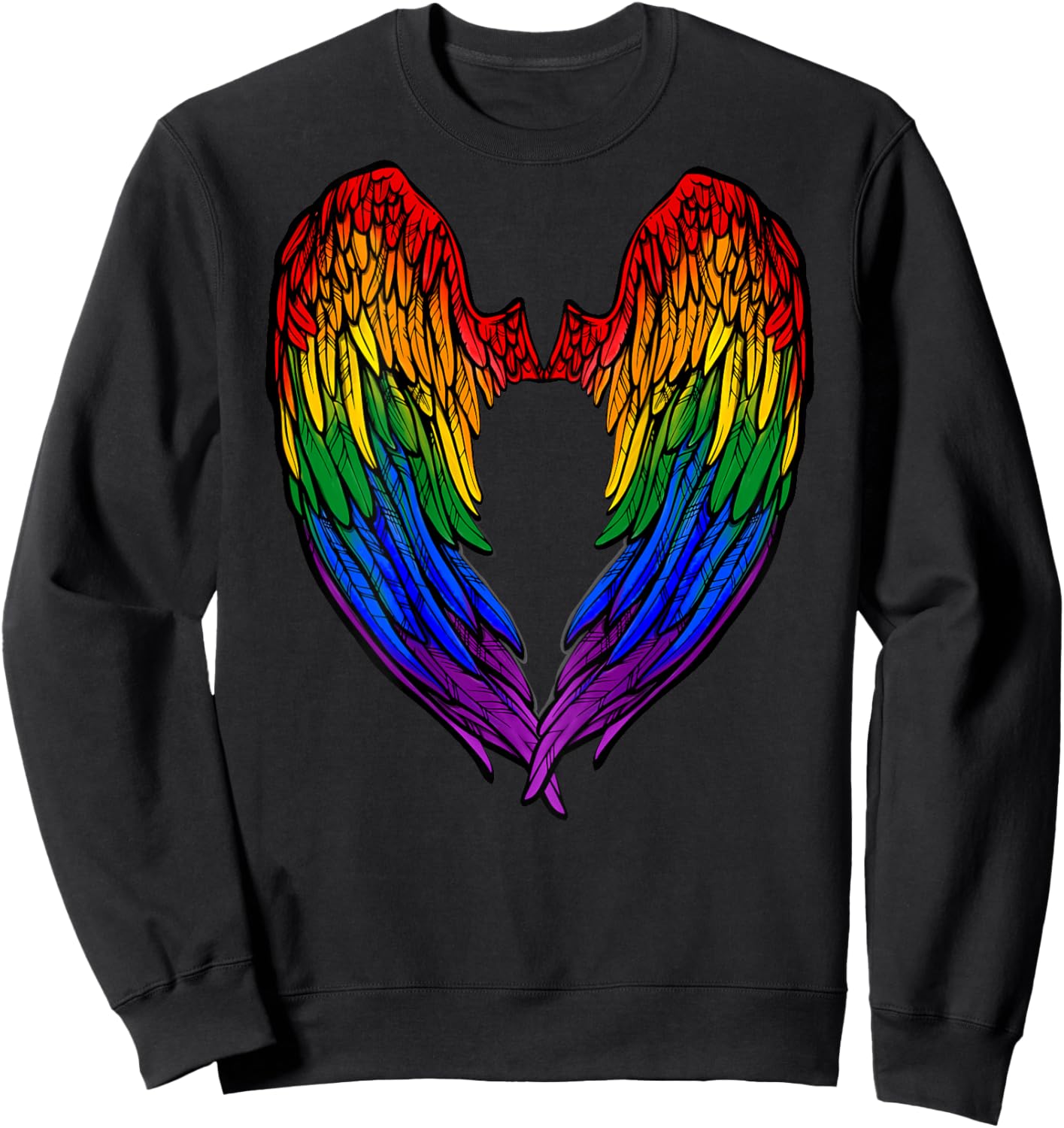 Gay Pride Month Rainbow Angels Wings Back Design Sweatshirt - Sweatshirt | Black