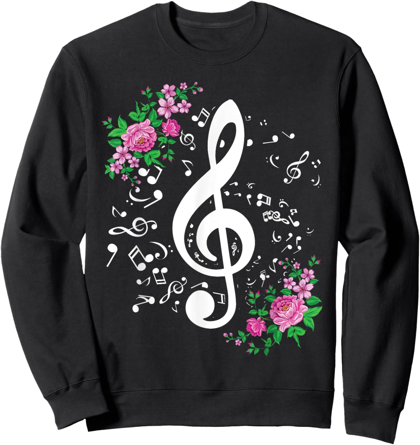 Cut Music Notes Clef Teacher,musical Notes and Flowers Sweatshirt - Sweatshirt | Black