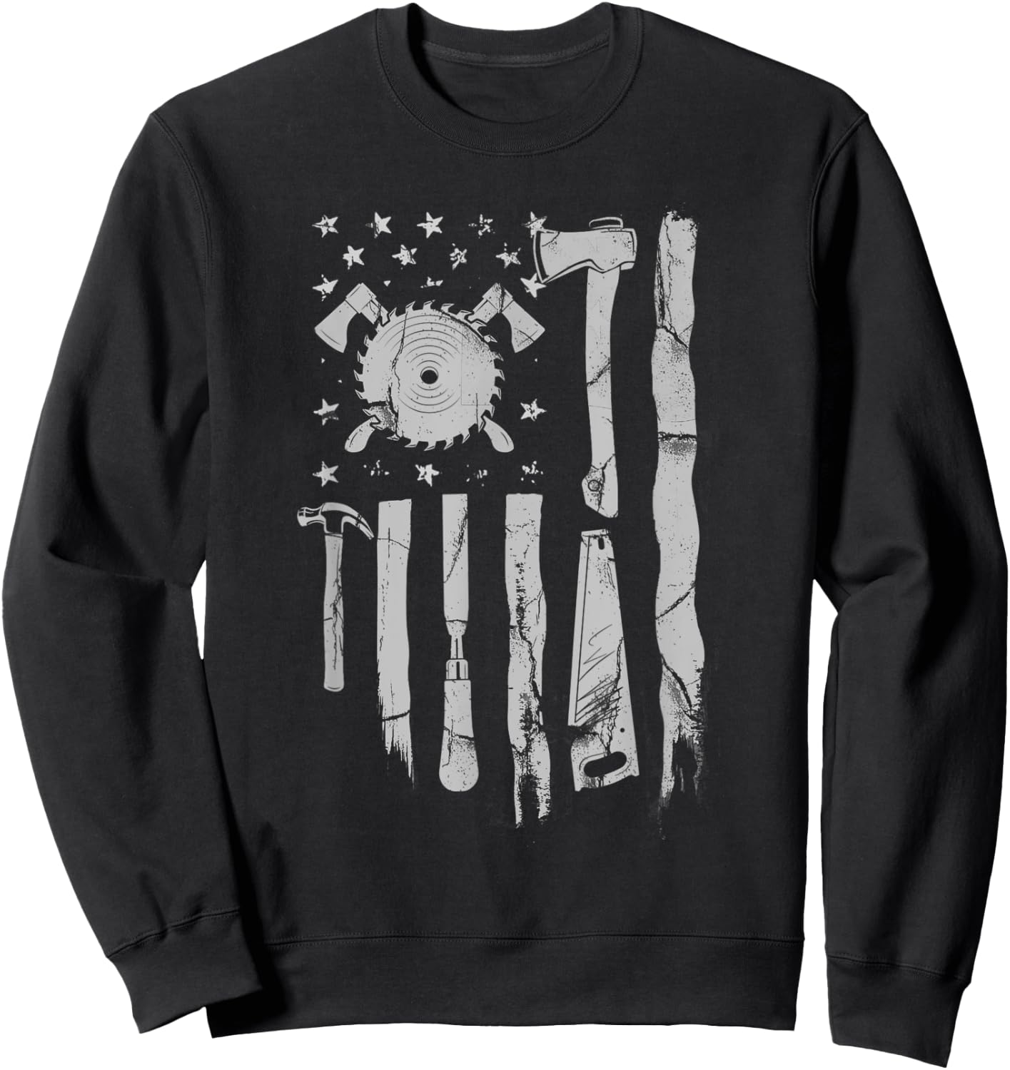 American Flag Woodworking Gift Carpenter Wood Working Women Men Sweatshirt - Sweatshirt | Black