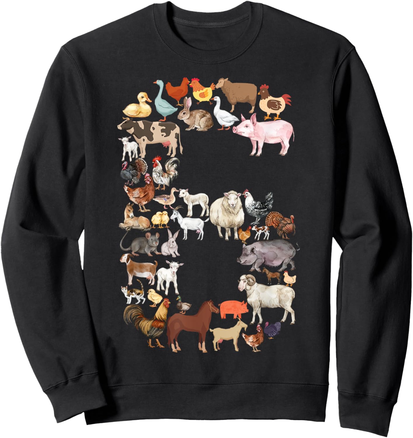 Fun 6th Birthday Farm Animals Theme Boy Kids 6 Year Old Bday Sweatshirt - Sweatshirt | Black