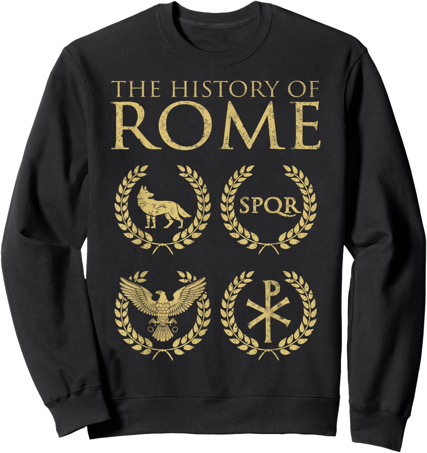 Agema Apparel -Adults Roman History , Red, Small, Short Sleeve, Classic Fit, Cotton Blend, Unique Roman History Graphic Print Sweatshirt - Sweatshirt | Black