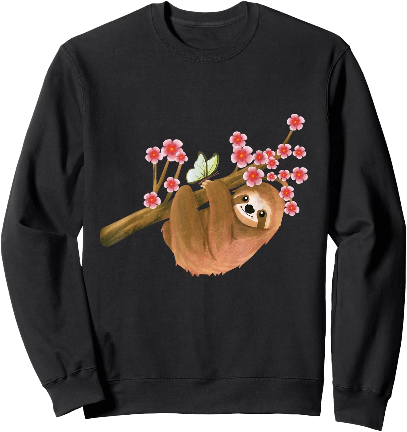 Vintage Sloth Shirt Japanese Cherry Blossom Flower Sakura Sweatshirt - Sweatshirt | Black