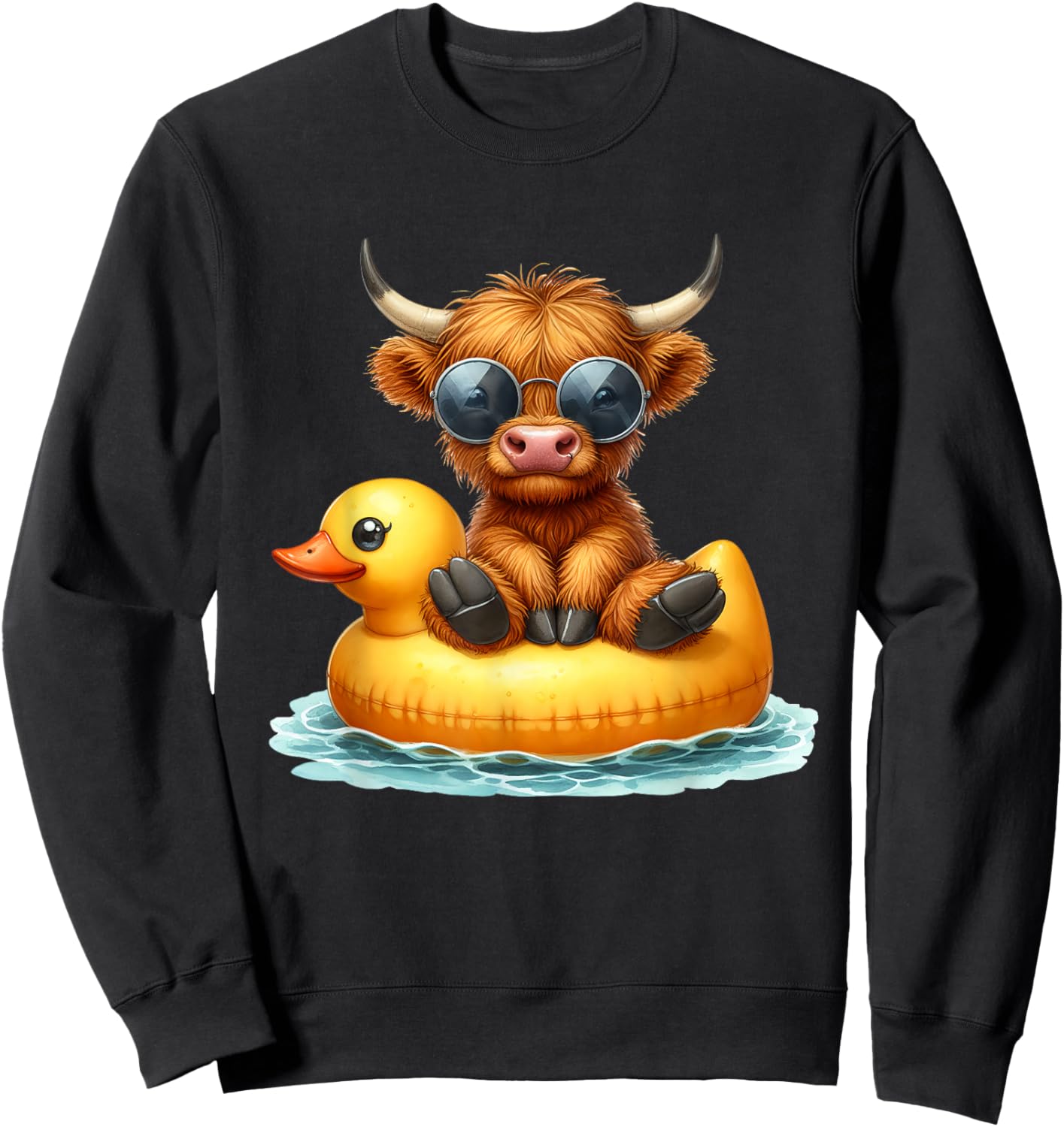 Cute Highland Cow Duck Pool Float Summer Vibes Swimming Sweatshirt - Sweatshirt | Black