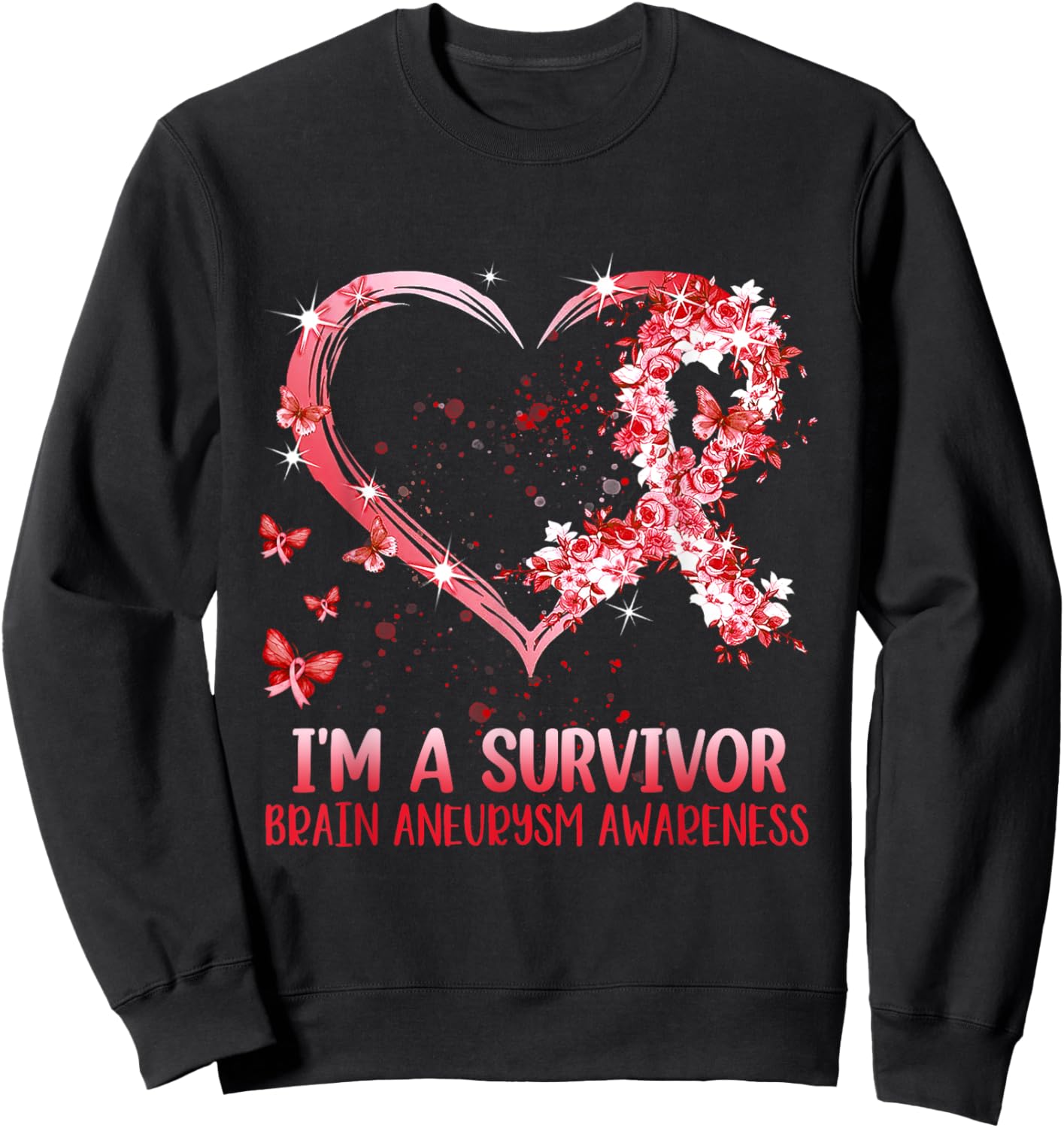 I'm A Survivor Brain Aneurysm Awareness Burgundy Heart Sweatshirt - Sweatshirt | Black