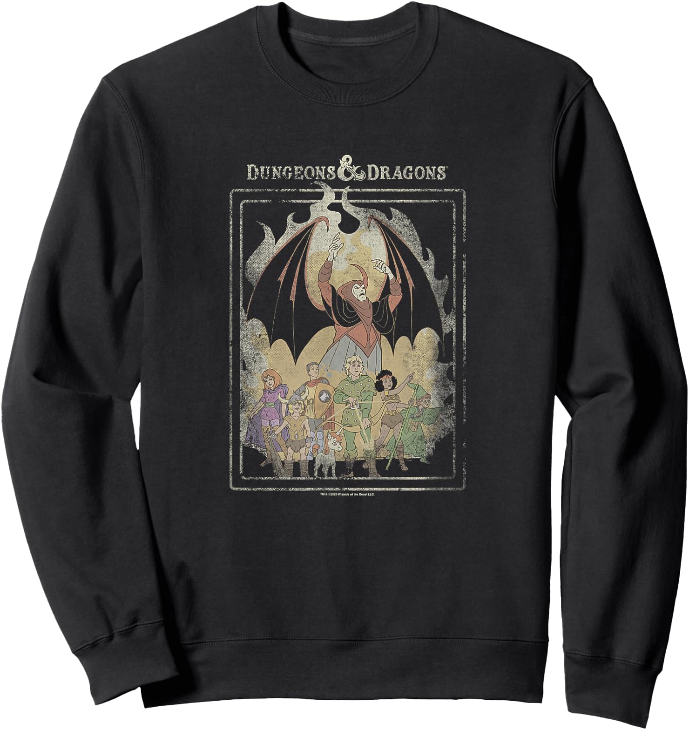 Dungeons & Dragons Group Shot Retro Flames Sweatshirt - Sweatshirt | Black