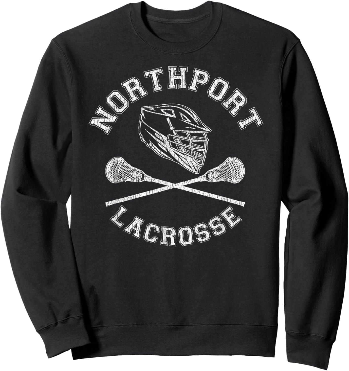Northport Lacrosse Vintage Distressed Retro Lax Sweatshirt - Sweatshirt | Black