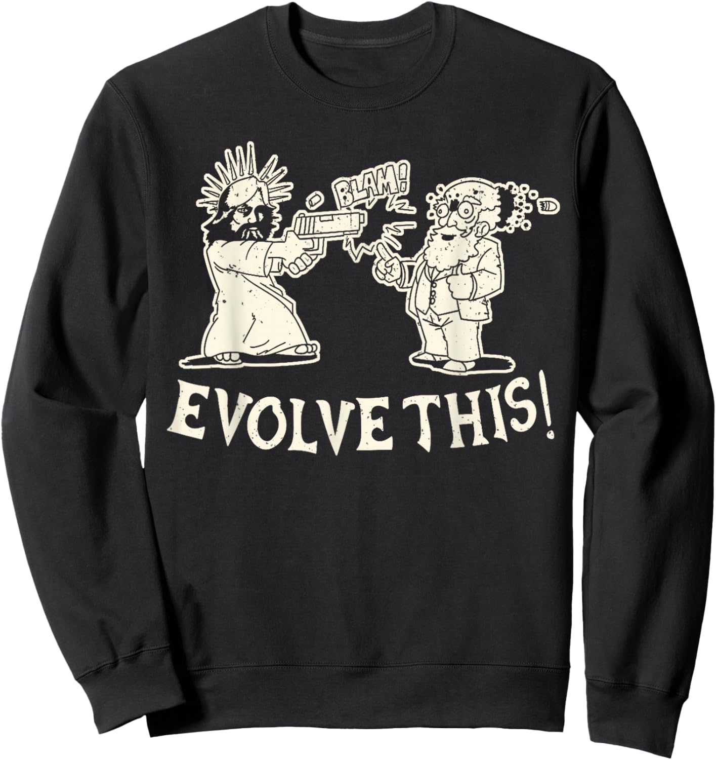 Vintage Evolve This Jesus And Darwin 3 Sweatshirt - Sweatshirt | Black