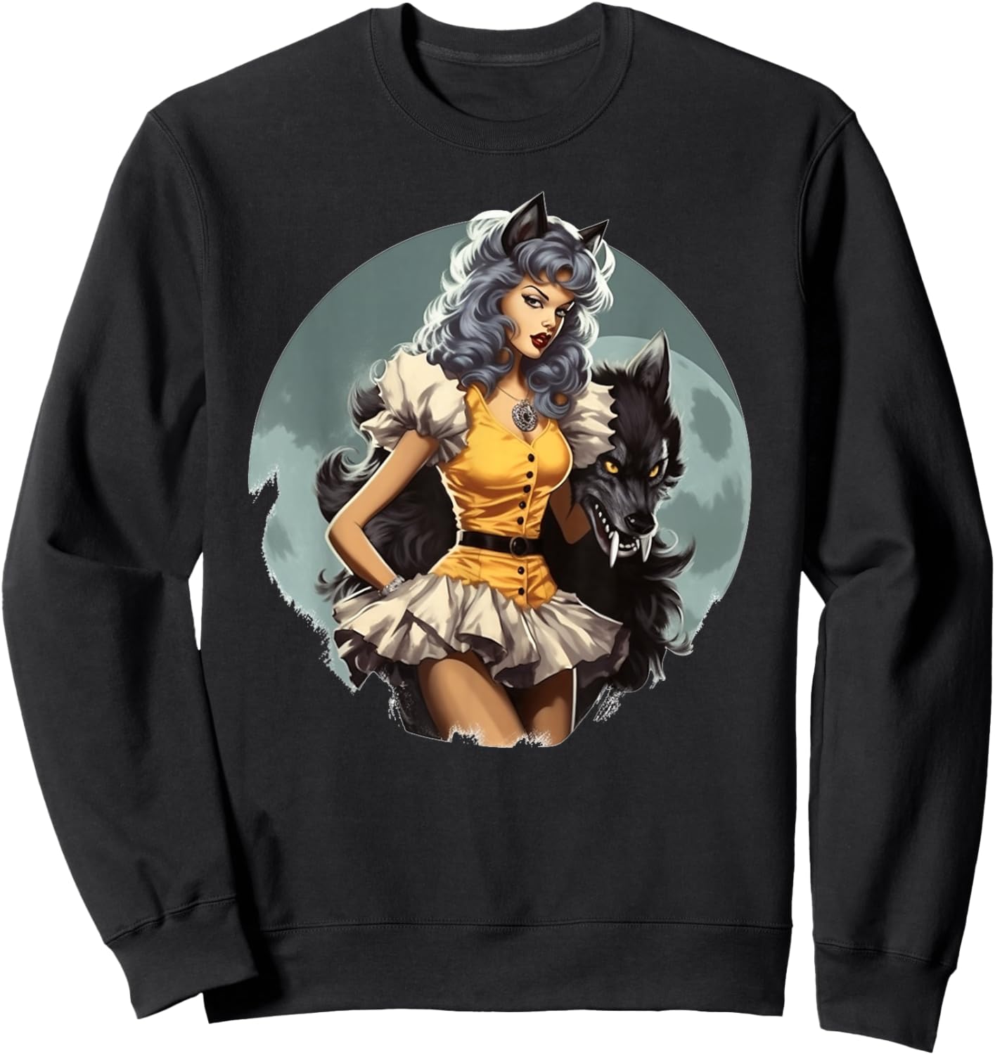 Werewolf PinUp Girl Wolf Halloween Sweatshirt - Sweatshirt | Black