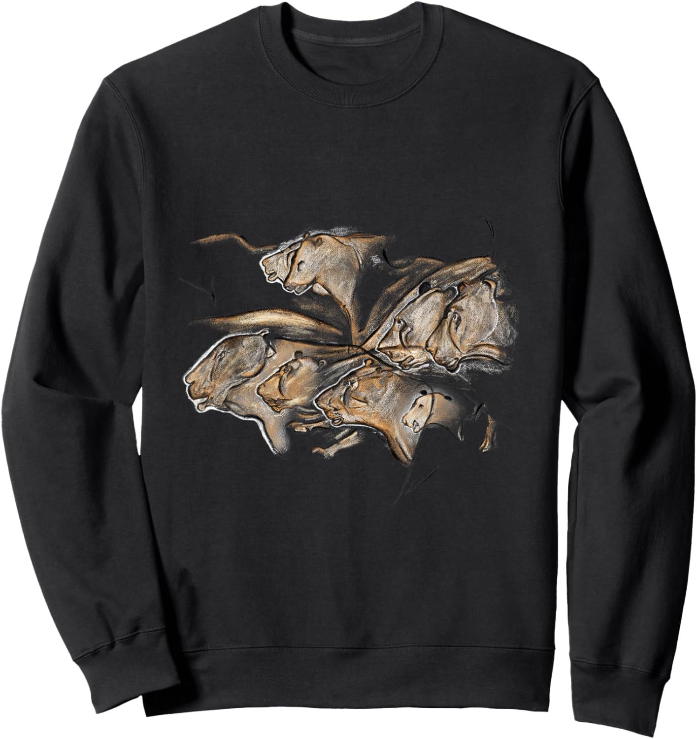 Prehistoric Stone Age Cave Painting of Lions from Chauvet Sweatshirt - Sweatshirt | Black
