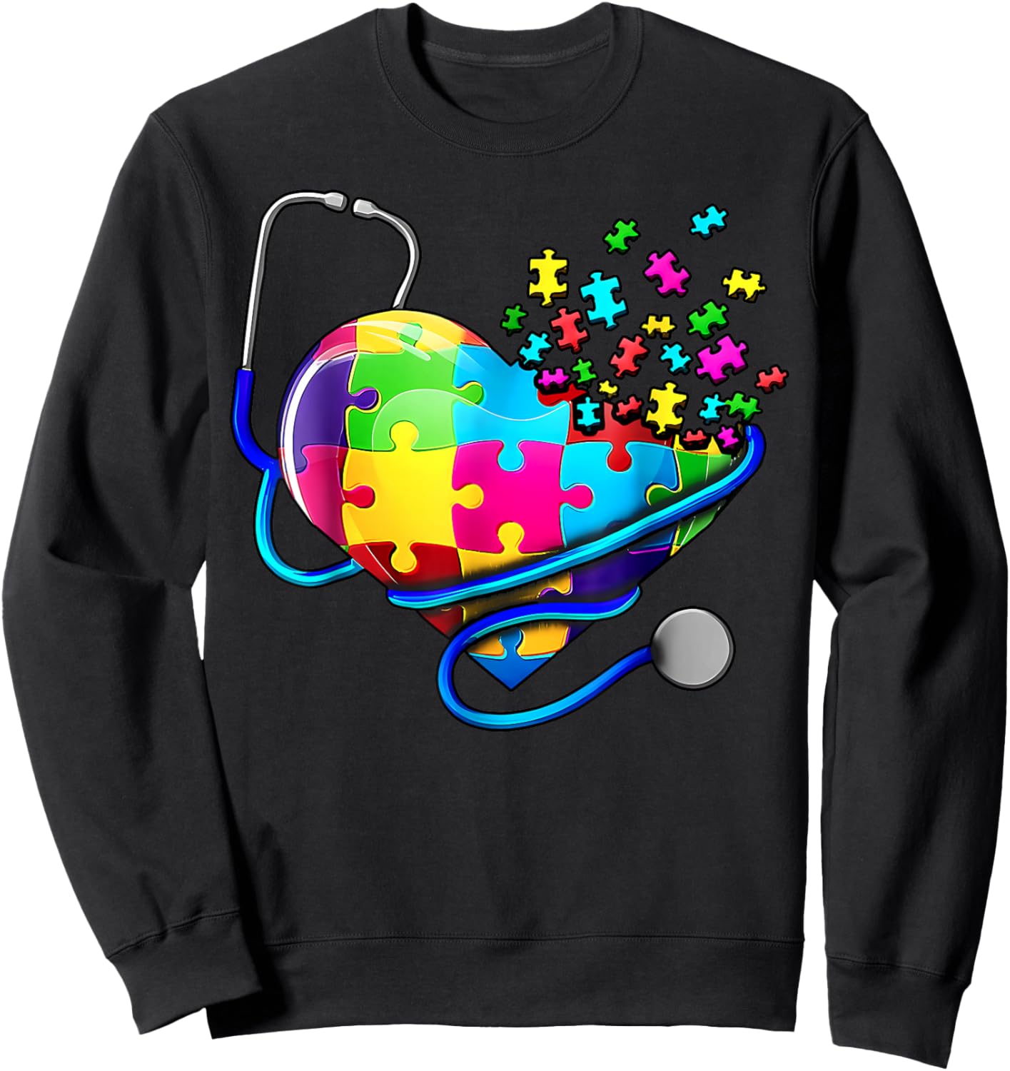 Autism Awareness Nurse Stethoscope Heart ASD Scrub Top Women Sweatshirt - Sweatshirt | Black