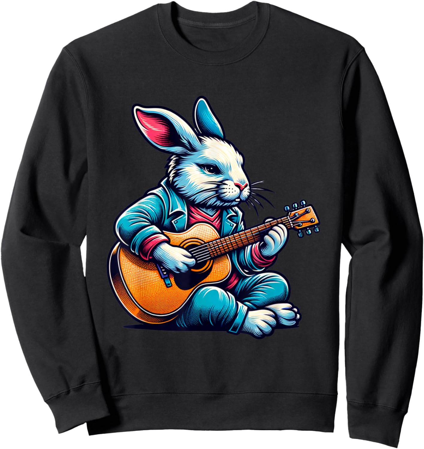 Cool Rabbit Plays Guitar Easter Musician Guitarist Sweatshirt - Sweatshirt | Black