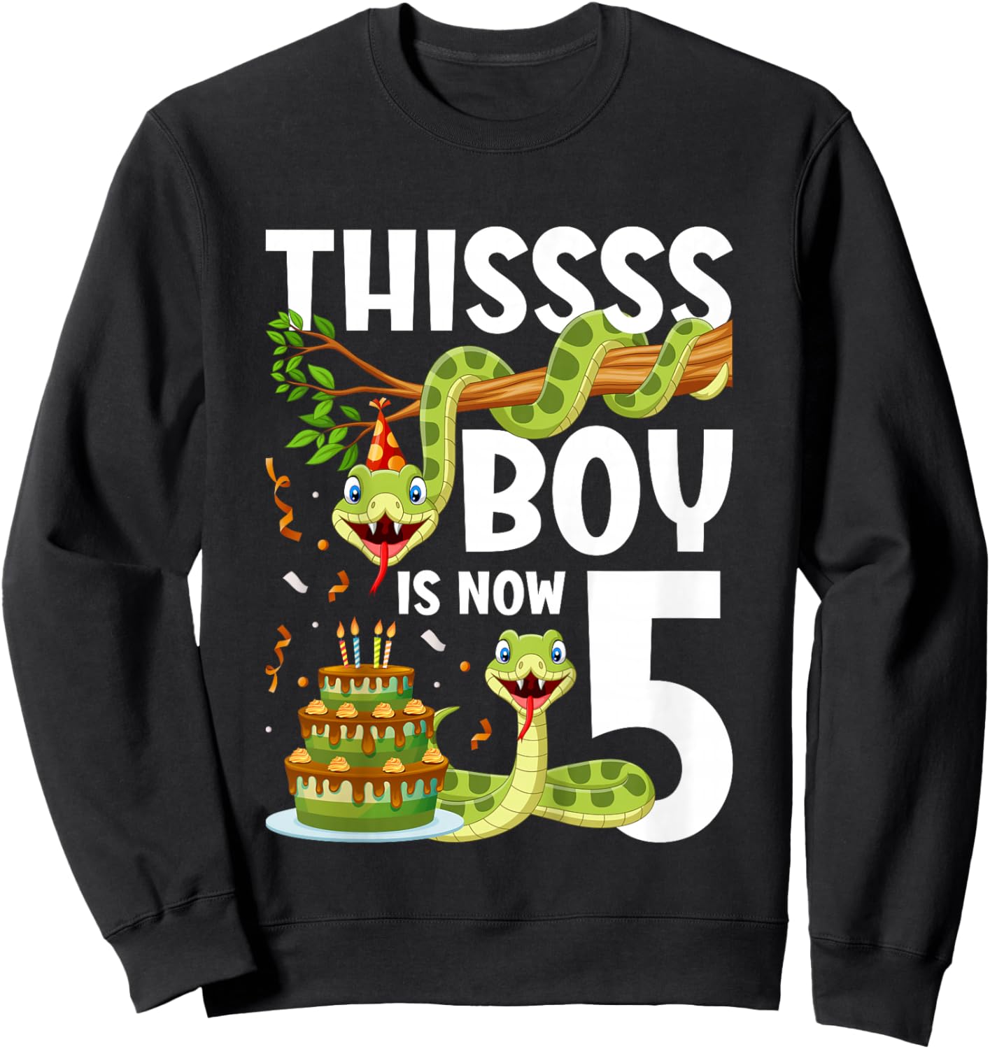 Kids 5th Reptile Birthday 5 Year Old Boy Snake Birthday Party Sweatshirt - Sweatshirt | Black